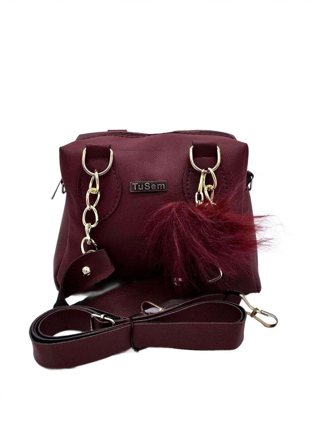 Other Mini Burgundy Faux Leather Crossbody Bag with Fur Charm Size ONE SIZE - 3 Thumbnail