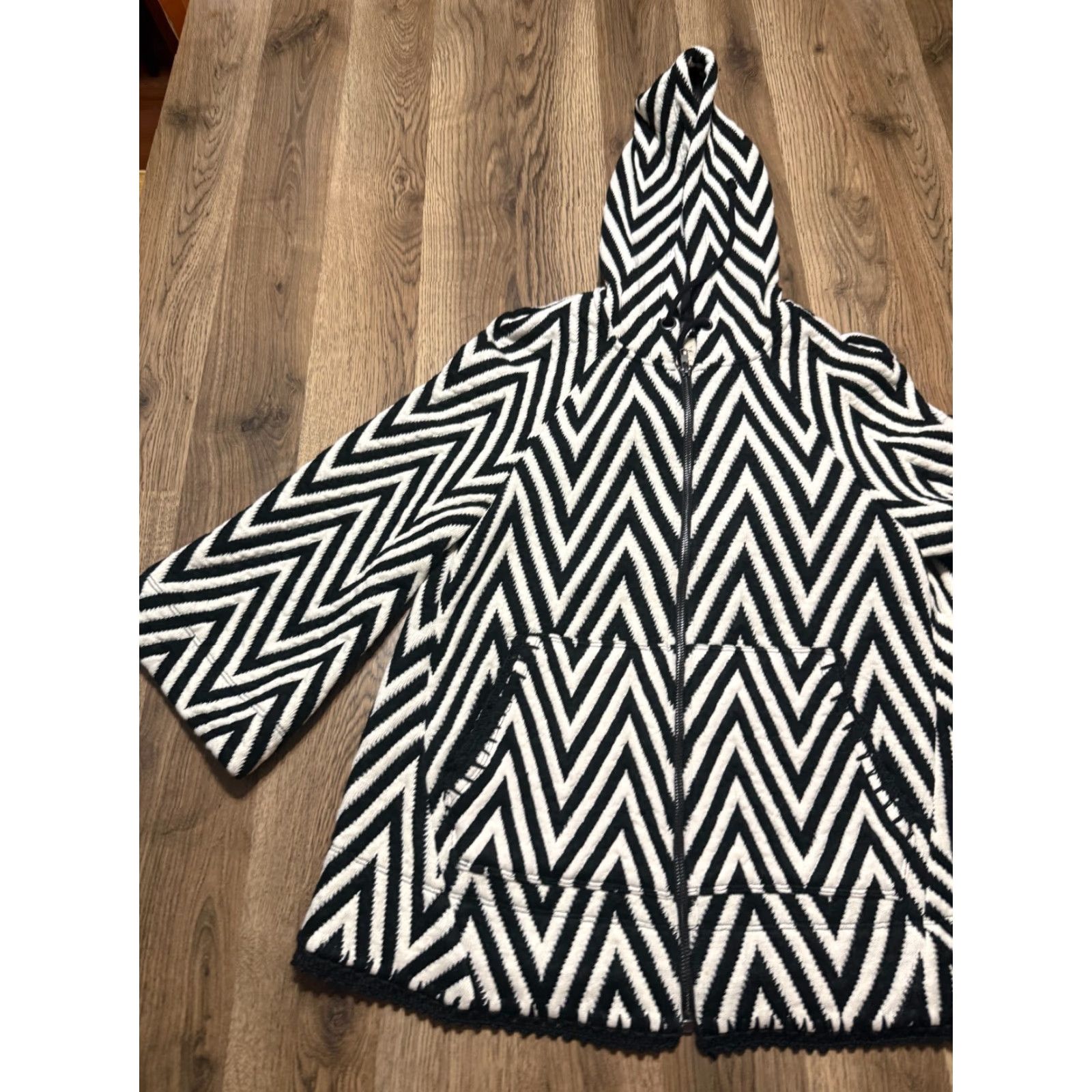 Vintage VINTAGE Evy's Tree Jacket Womens Small Black White Herringbone Full Zip w/ Hood Casual Regular Jacket - Evy's Tree Size S / US 4 / IT 40 - 5 Thumbnail