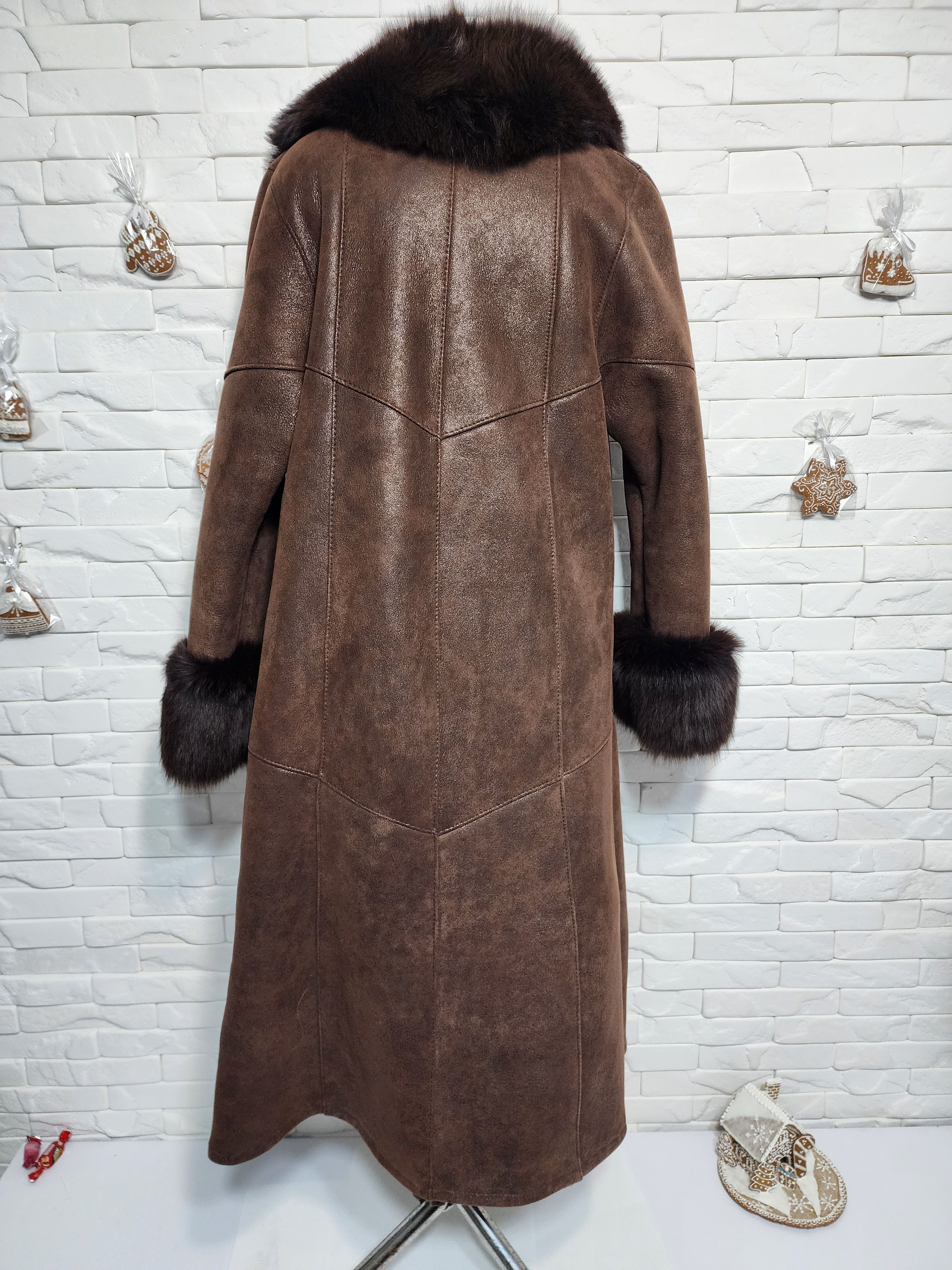 Furla Women's Brown Sheepskin Coat: Genuine Fur Collar Size L / US 10 / IT 46 - 4 Thumbnail