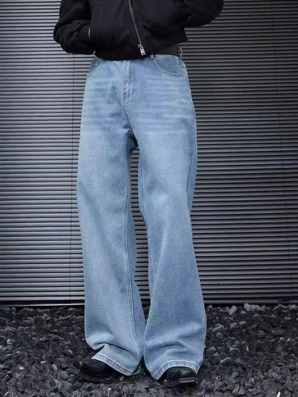 Japanese Brand VIBE Washed blue floor-length baggy straight-leg jeans Size US 30 / EU 46 - 2 Thumbnail