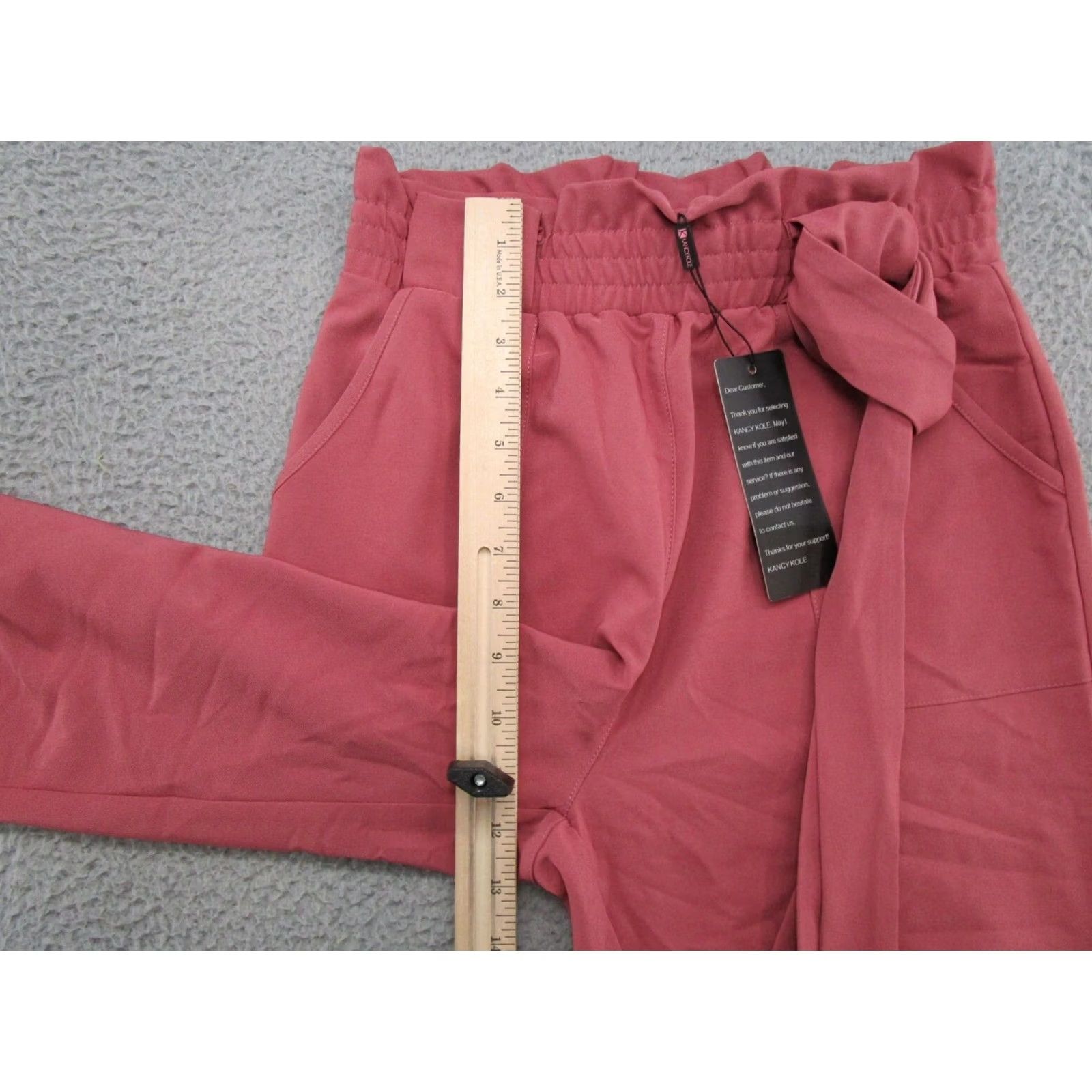 Vintage KANCY KOLE Women's Pink Paper Bag Pants High Waist Belted Elastic S NEW Size 28" / US 6 / IT 42 - 6 Thumbnail