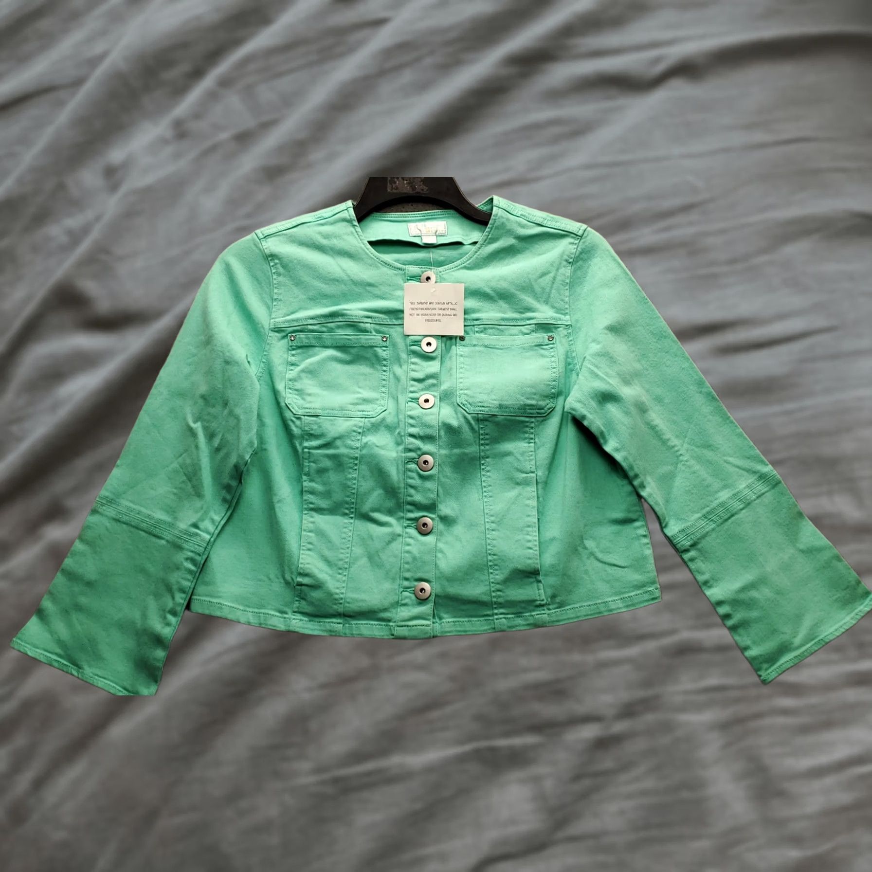Vintage Belle by Kim Gravel Collarless Denim Jacket Womens Size S Green Hearts of Palm Jacket Size S / US 4 / IT 40 - 1 Thumbnail