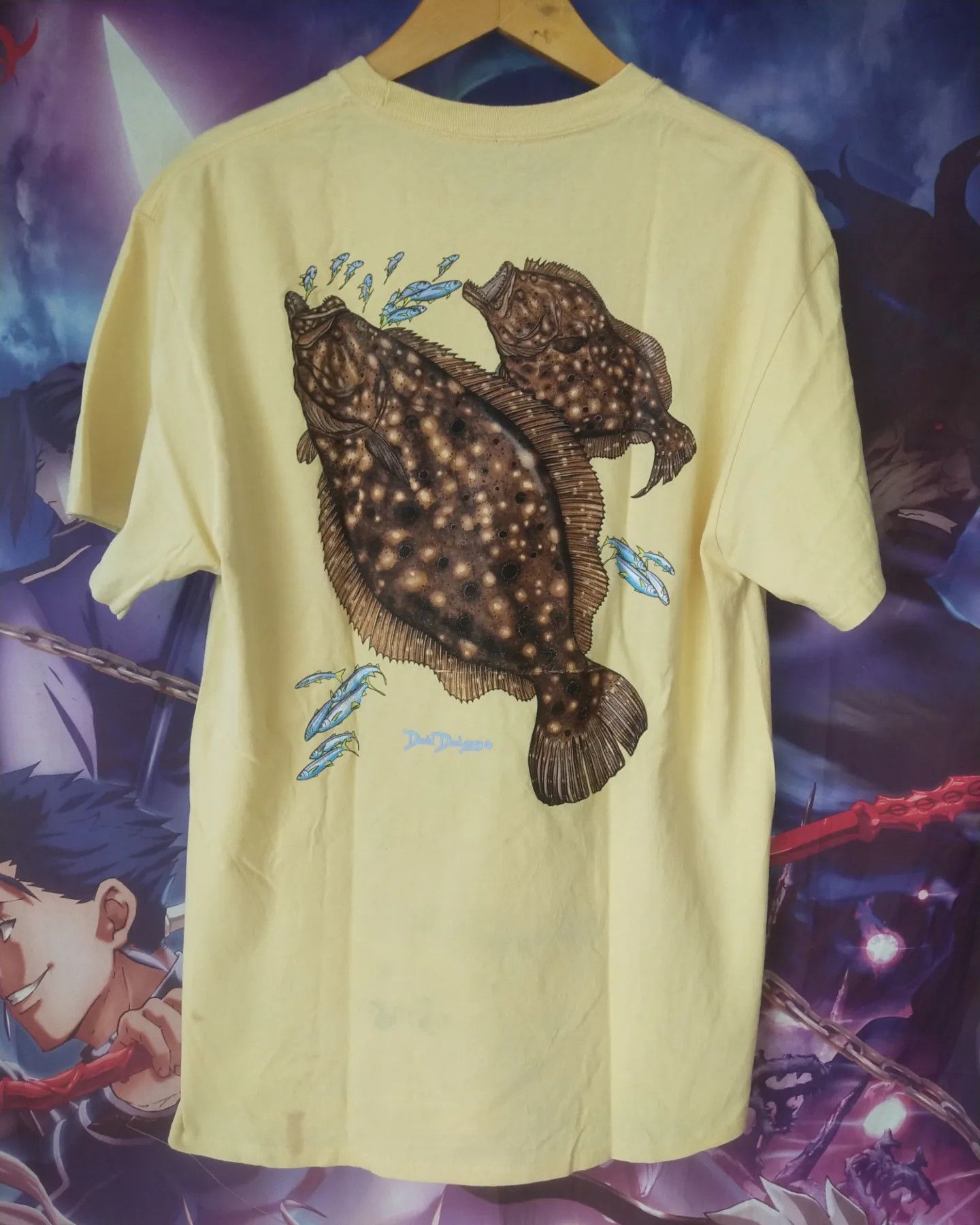 Vintage David DunLeavy Fish Art Big Print Yellow Stained Tees Size US L / EU 52-54 / 3 - 1 Thumbnail