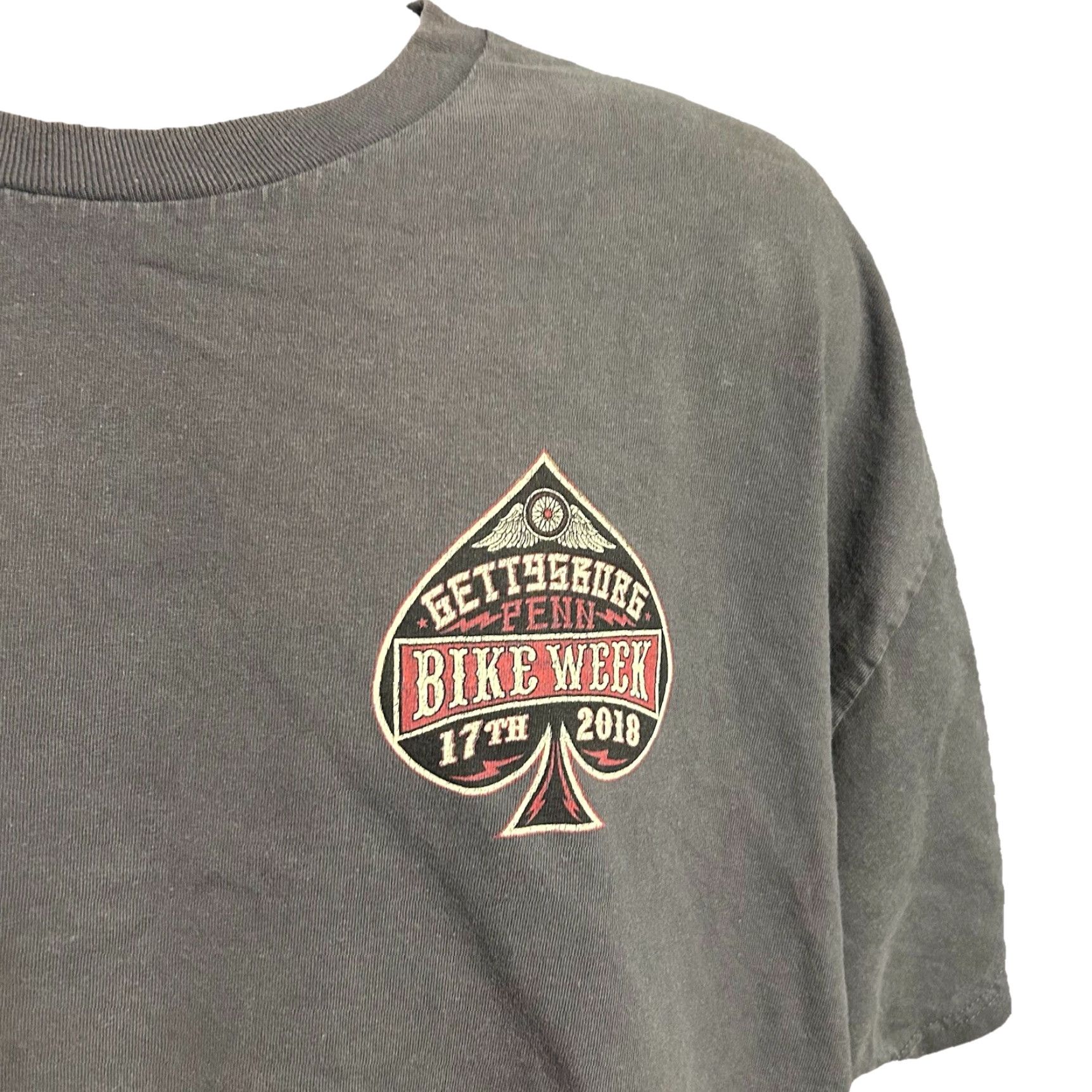 Doublet Gettysburg 17th Bike Week 2018 Shirt Men 2XL Gray Short Sleeve Double Sided Biker Motorcycle Atom Graphic Print Hot Leathers Size US XXL / EU 58 / 5 - 6 Thumbnail