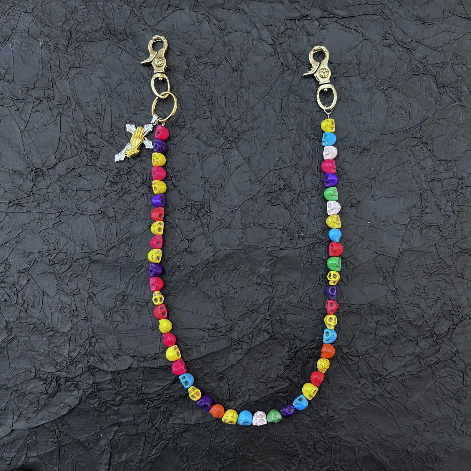 Jewelry Colorful Skull Beaded Wallet Chain, Belt Chain, Pants Chain Size ONE SIZE - 1 Thumbnail