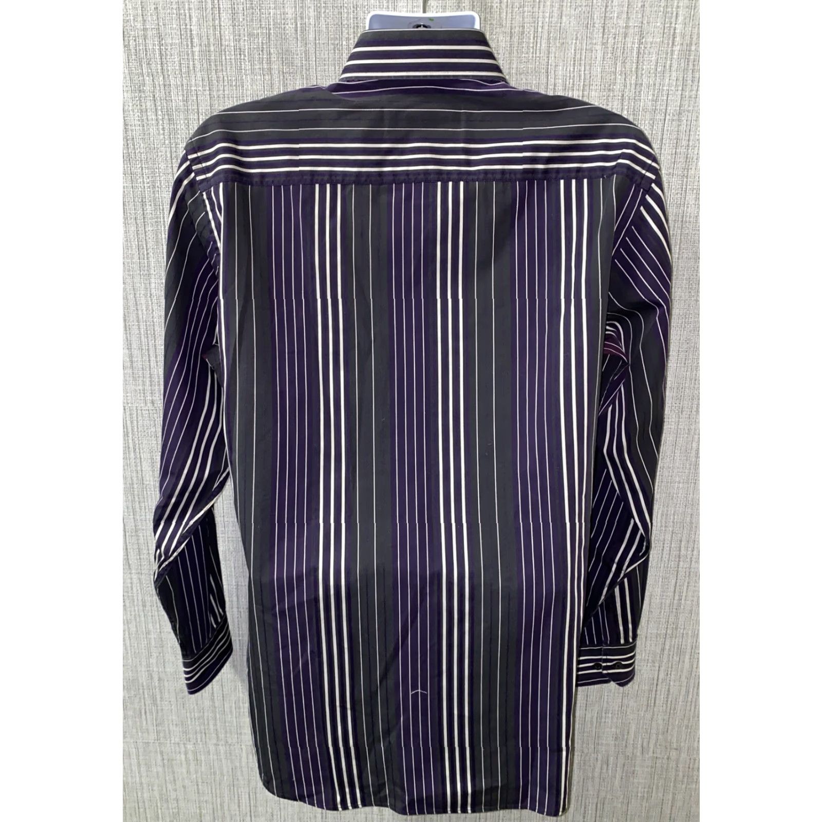 BUGATCHI Bugatchi Uomo Shirt Mens Long Sleeve Button-Up Striped Black/Purple L Regular Armpit 24.5 Cotton? Size US L / EU 52-54 / 3 - 5 Thumbnail