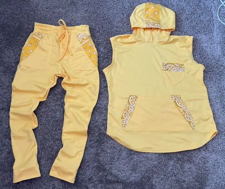 Other Men Custom Yellow Bandanna Trim Tank Hoodie & Jogge Set. Size US XL / EU 56 / 4 - 2 Thumbnail