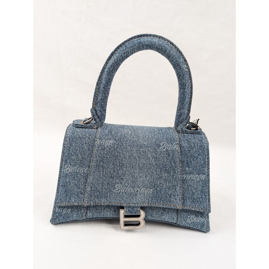 Balenciaga o1rshd1 Size:OS / All Over Denim Hourglass Top Hand Bag Blue Size ONE SIZE - 2 Thumbnail