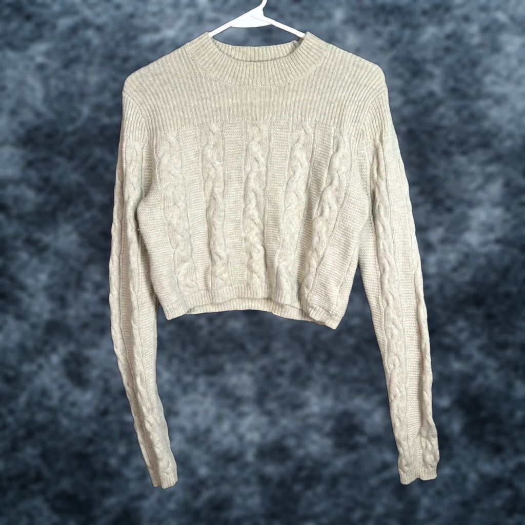 Club Monaco VINTAGE Club Monaco Sweater Womens Medium Beige Cable Knit Crew Neck Long Sleeve Wool Blend Size M / US 6-8 / IT 42-44 - 1 Thumbnail