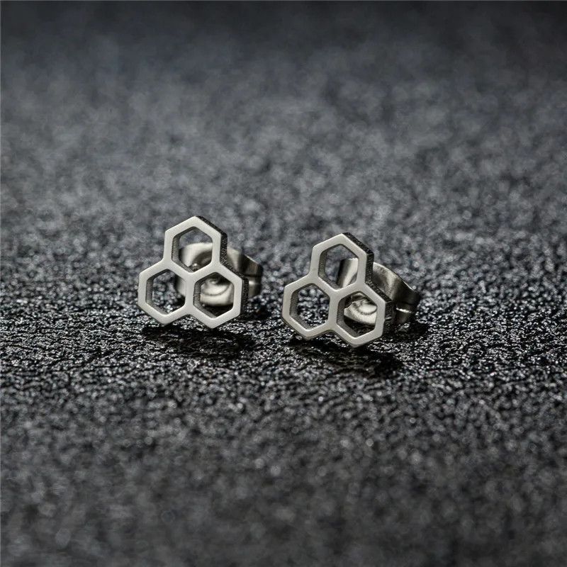 Jewelry Mini Honeycomb Stud Earrings Charm Earring Gift Size ONE SIZE - 2 Thumbnail
