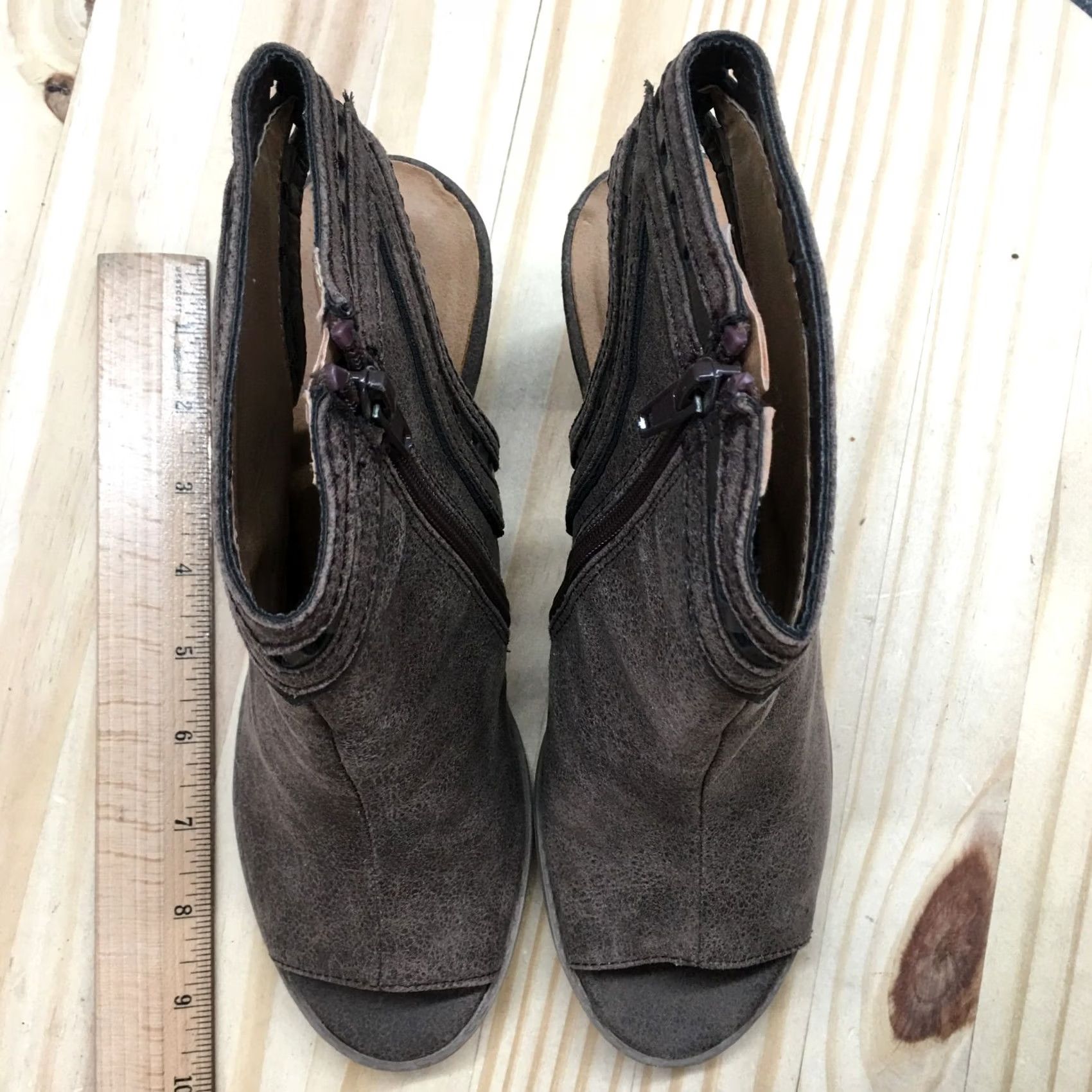 Vintage Maurices Boots Womens 8 M Glenda Casual Side Zip Peep Toe Slingback Brown Bootie Size US 9 / IT 39 - 5 Thumbnail