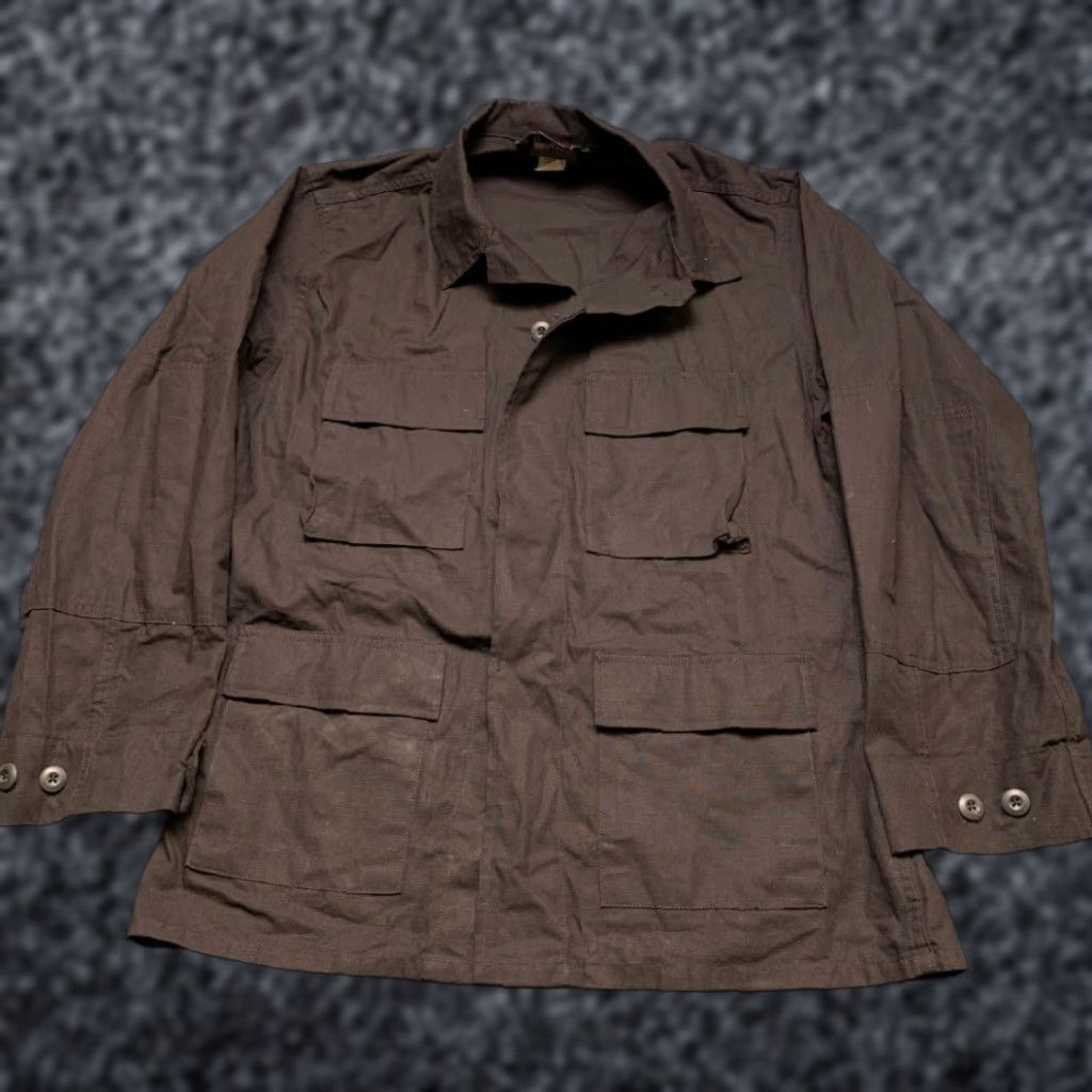 Tru-Spec Field Military Jacket Mens M Black Utility Pockets Outdoor Button Front Jacket