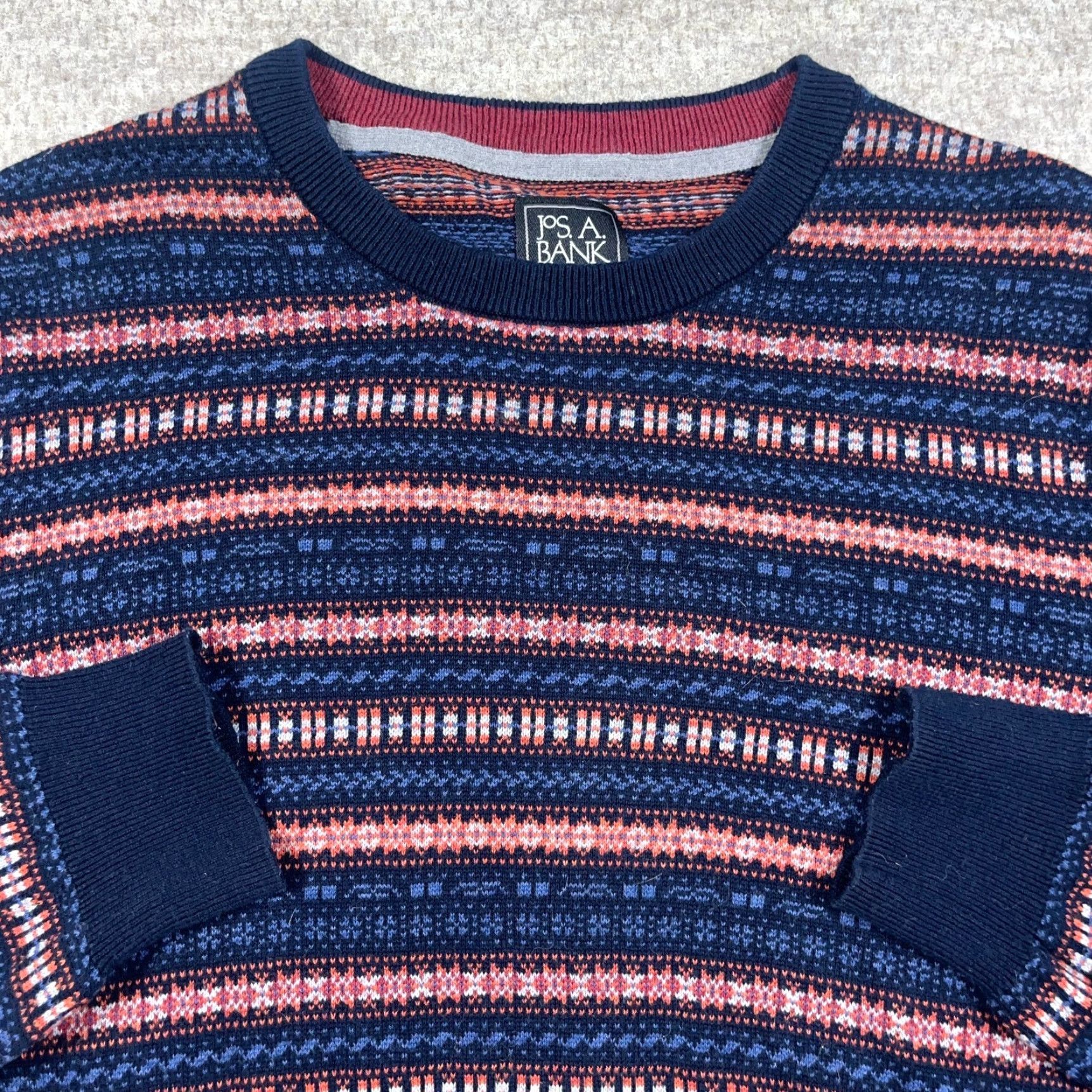 Jos. A. Bank Jos A Bank Sweater Men XL Blue Red Crewneck Nordic Grandpa Cotton Traveler Knit Size US XL / EU 56 / 4 - 2 Thumbnail