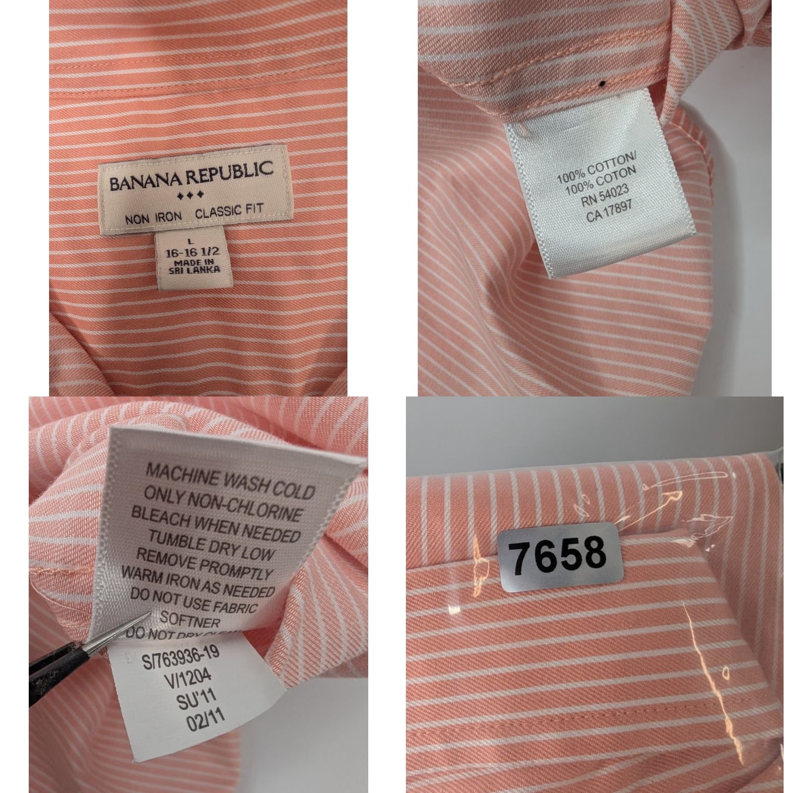 Banana Republic Banana Republic Non-Iron Classic Fit Dress Shirt Salmon Stripe Men's L 16-16.5 Dark Pink Orange Striped Button-Up Casual 100% Cotton Regular Womens? Size 42R - 8 Thumbnail