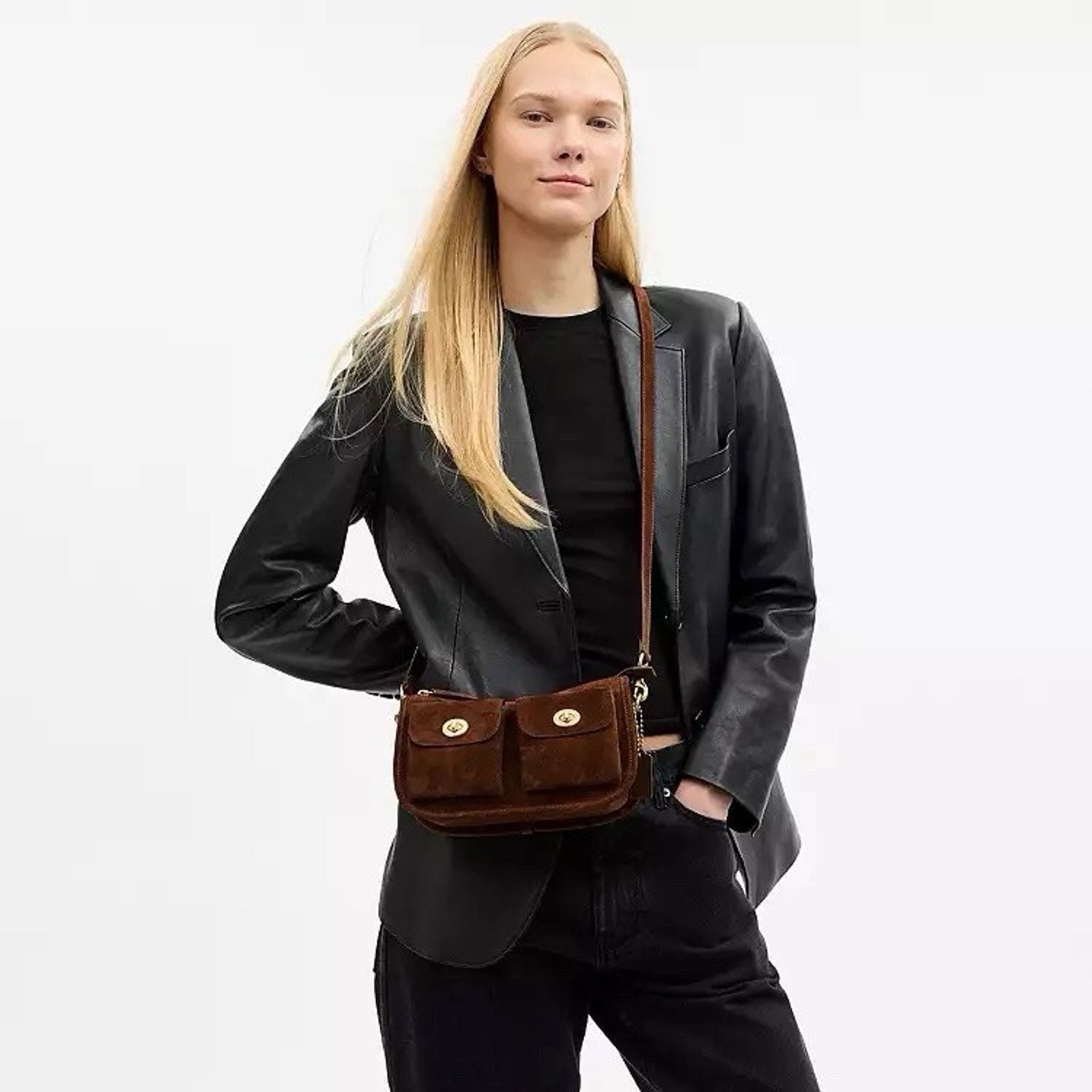 Coach NWT COACH Suede CDZ21 Twin Turnlock Waverly Bag Warm Brown Size ONE SIZE - 9 Thumbnail