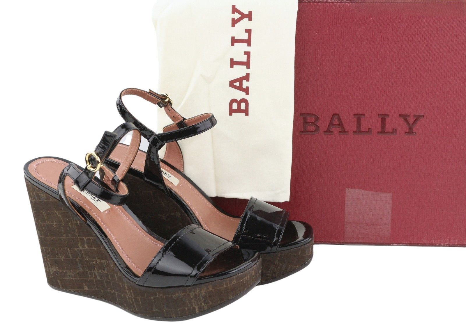 Bally CLIVYA EU37.5 Black Patent Leather Slingback Wedge 88408 Size US 6.5 / IT 36.5 - 1 Thumbnail