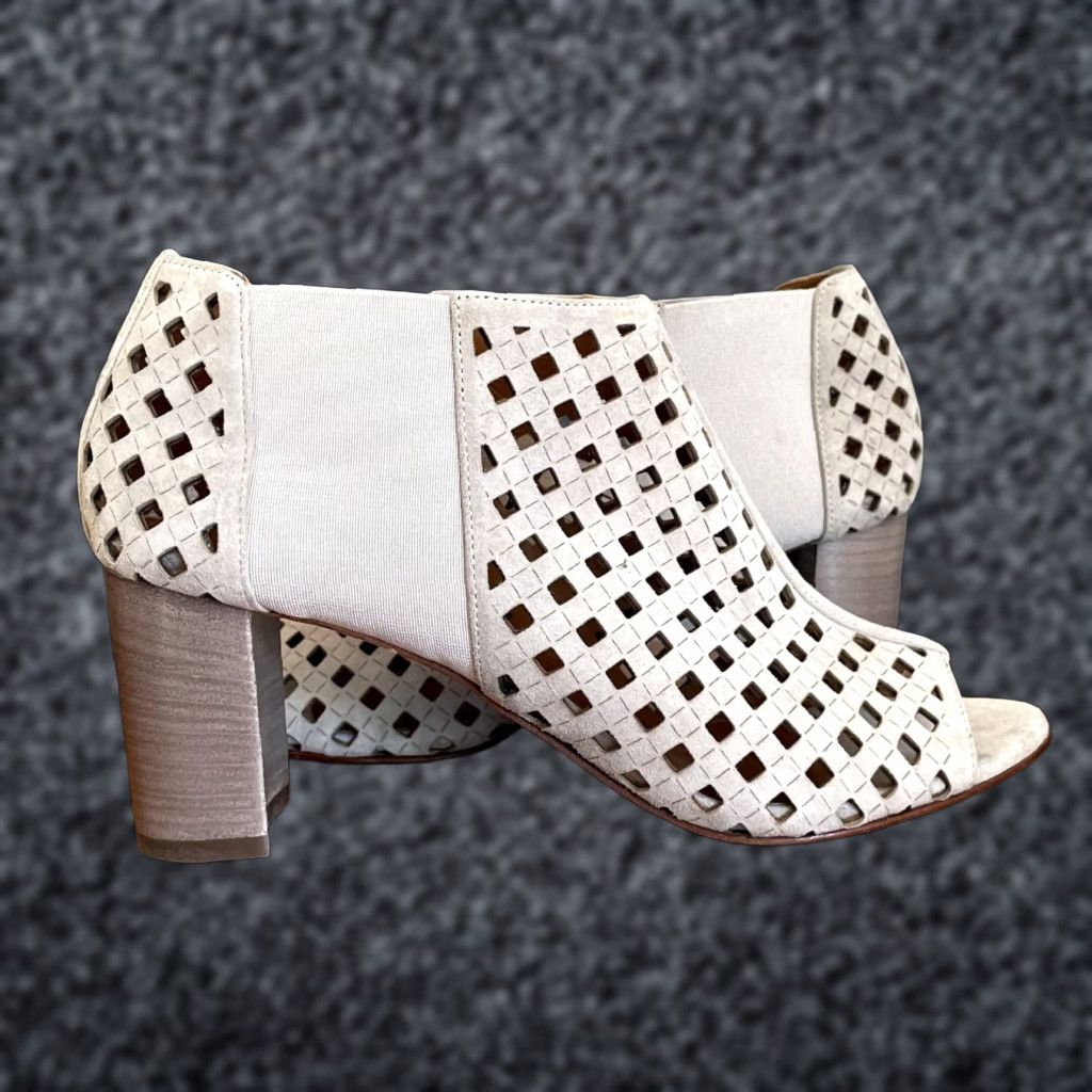 Aquatalia Aquatalia Shari Perforated Suede Open-Toe Booties Sz 10 Women's Boots City Going Out Gray Pearl 10 Size US 10 / IT 40 - 1 Thumbnail