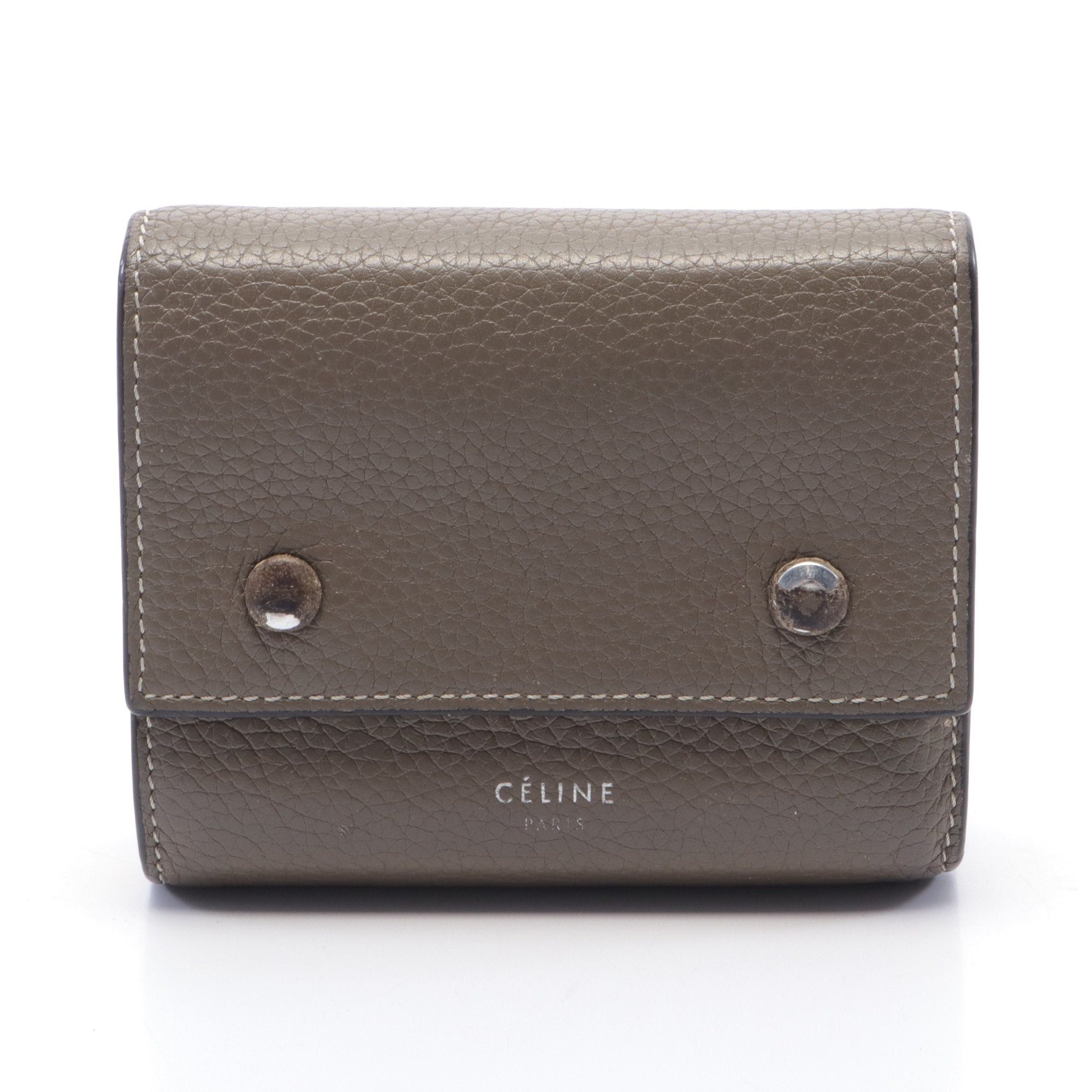 image of Celine Small Folded Multifunction Trifold Wallet Leather Gray in Grey, Women's