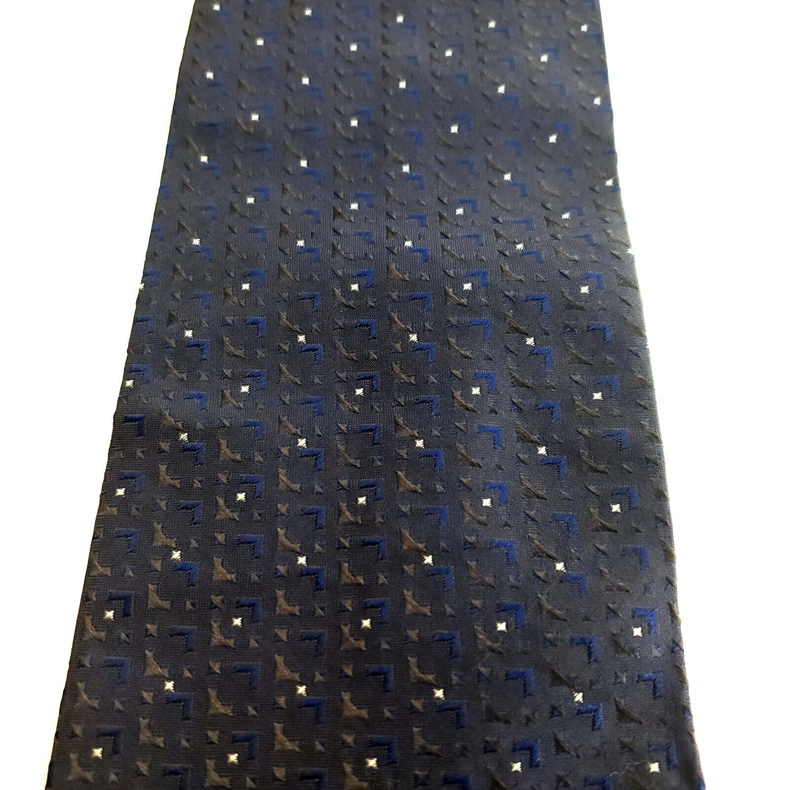 Hugo Boss Hugo Boss Gray Blue Geometric Woven Silk Tie Size ONE SIZE - 2 Thumbnail