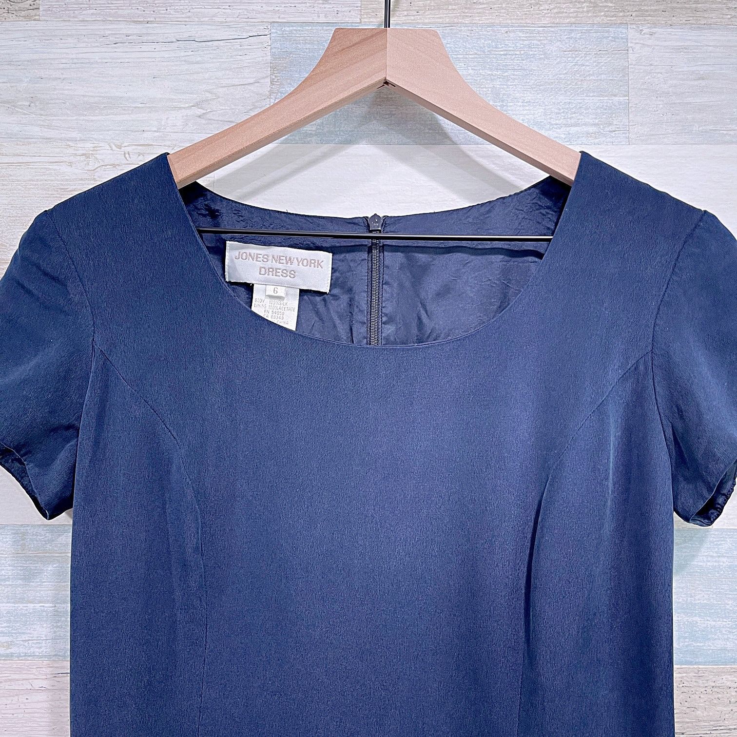 Other JONES NEW YORK 100% Silk Sheath Dress Navy Blue Womens 6 Size M / US 6-8 / IT 42-44 - 3 Thumbnail