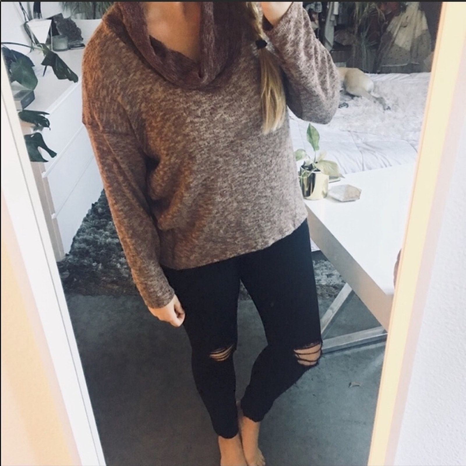 Nordstrom NORDSTROM Cowl Neck Long Sleeve Maroon Pullover Sweater Top Size L / US 10 / IT 46 - 4 Thumbnail