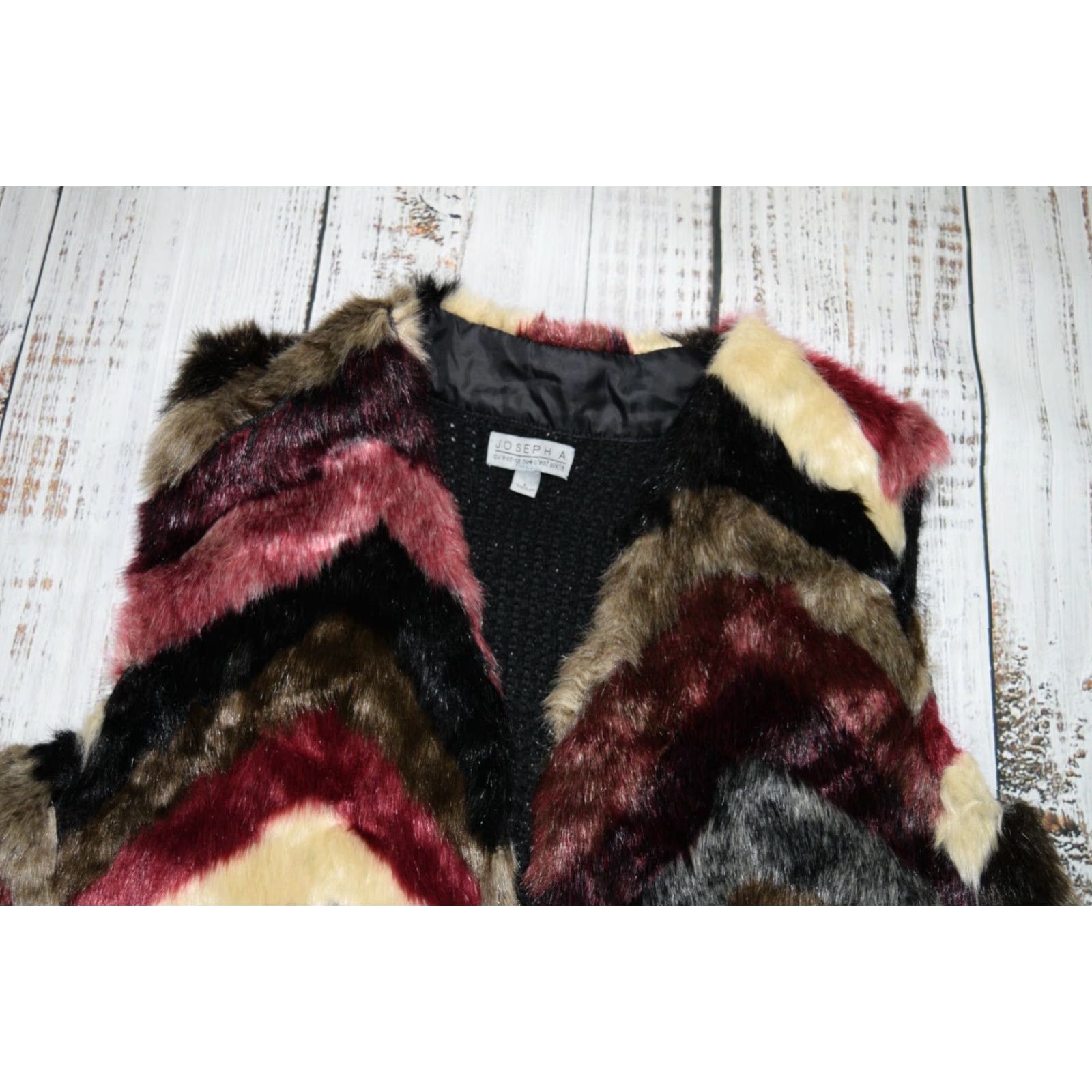 Vintage JOSEPH A WOMENS VEST SZ L OPEN FRONT FAUX FUR WINE CHEVRON LARGE SILK CARDIGAN Size L / US 10 / IT 46 - 3 Thumbnail