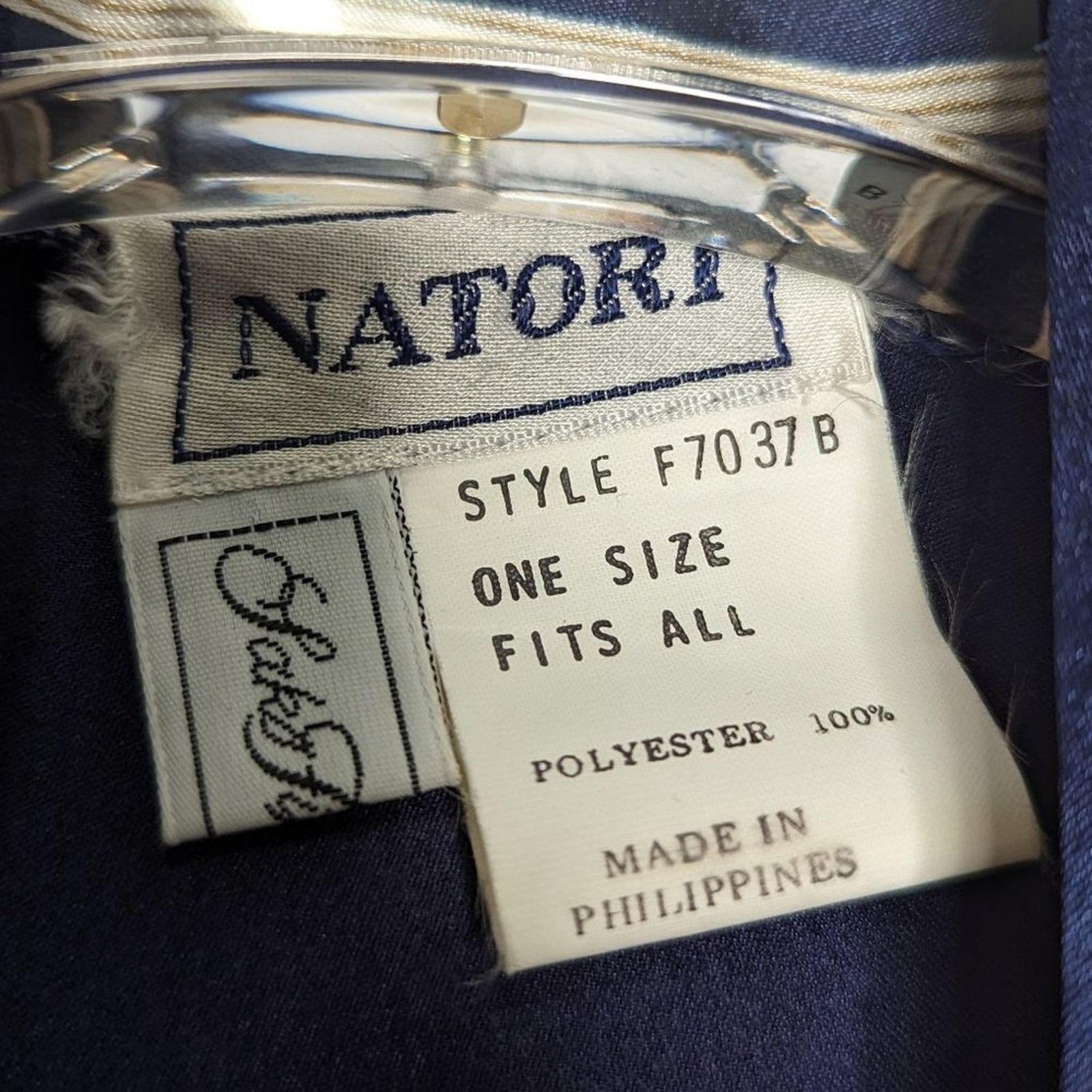 Other Natori Navy Blue Satin Short Kimono Sleeve Robe Open Front Size ONE SIZE - 3 Thumbnail