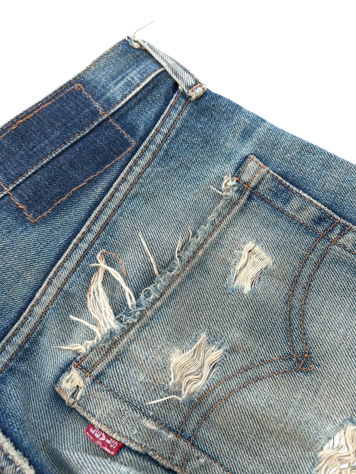 Japanese Brand × Kapital × Vintage Vintage Levis Selvedge BigE Distressed Short Denim Jeans Size US 31 - 15 Thumbnail