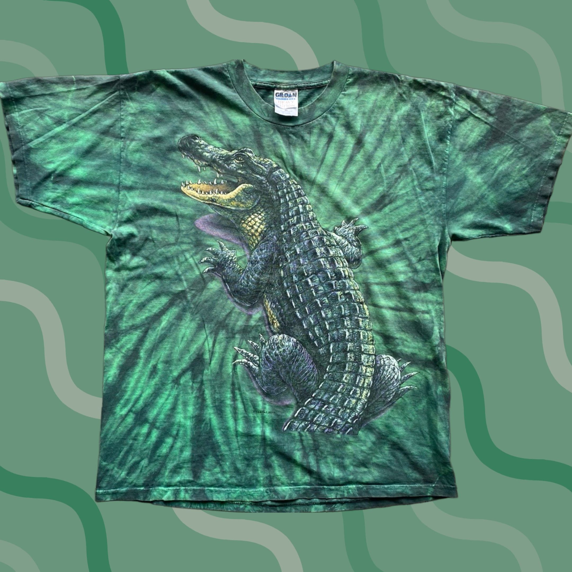 Gildan Gildan Shirt Mens XL Green Habitat Alligator Crocodile Tie Dye Double Sided AOP Short Sleeve Size US XL / EU 56 / 4 - 1 Thumbnail