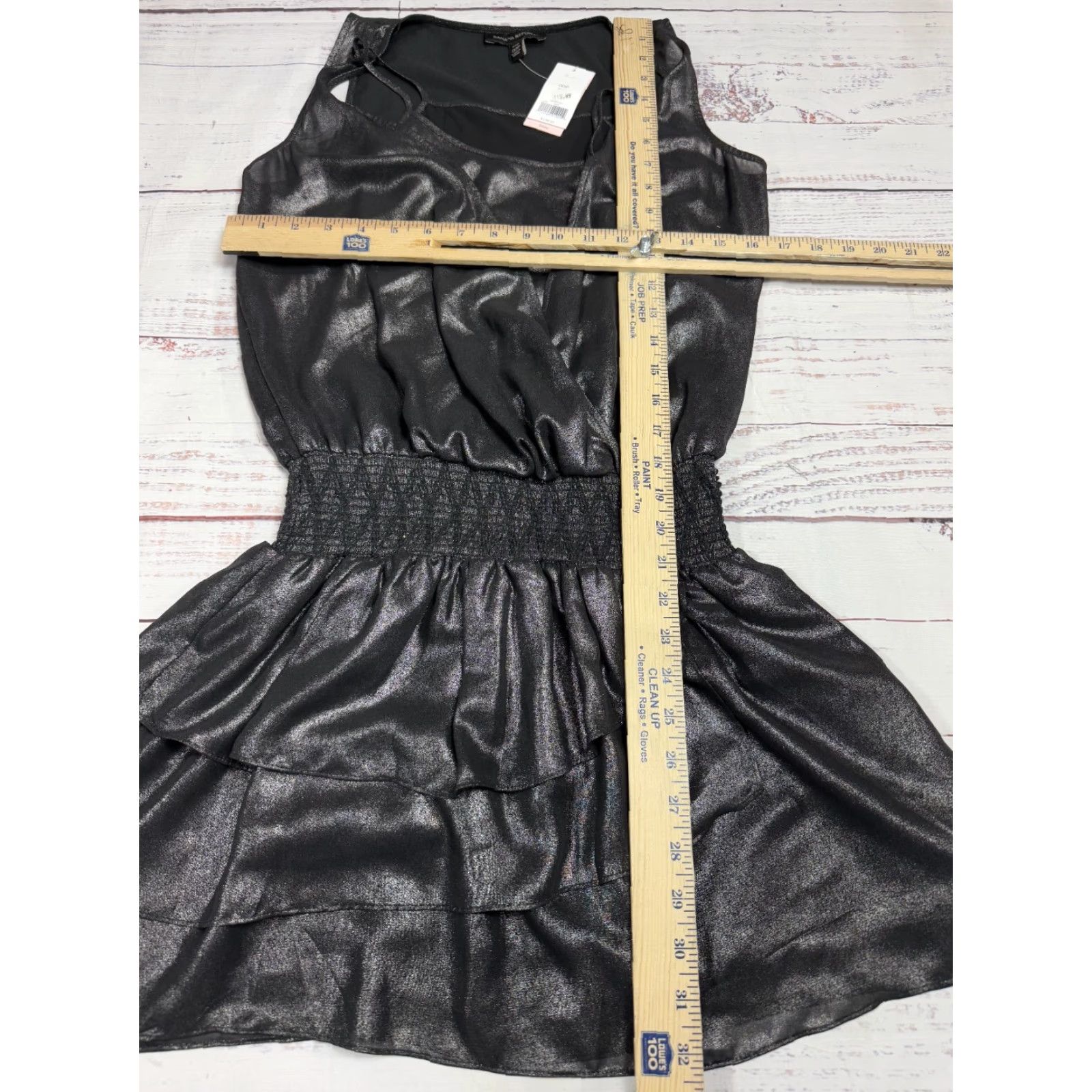 Banana Republic Banana Republic Black Shimmer Mini Dress Tiered Ruffle Smocked Petite 00P New Size XXS / US 00 / IT 34 - 3 Thumbnail