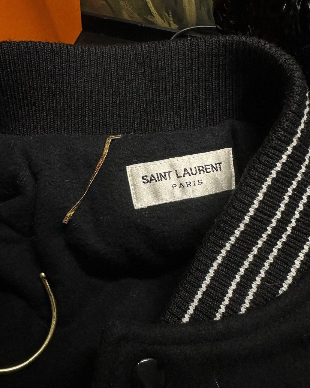 Saint Laurent Paris Saint Laurent Black Leather Sleeve Varsity Jacket- Size XS / US 0-2 / IT 36-38 - 5 Thumbnail