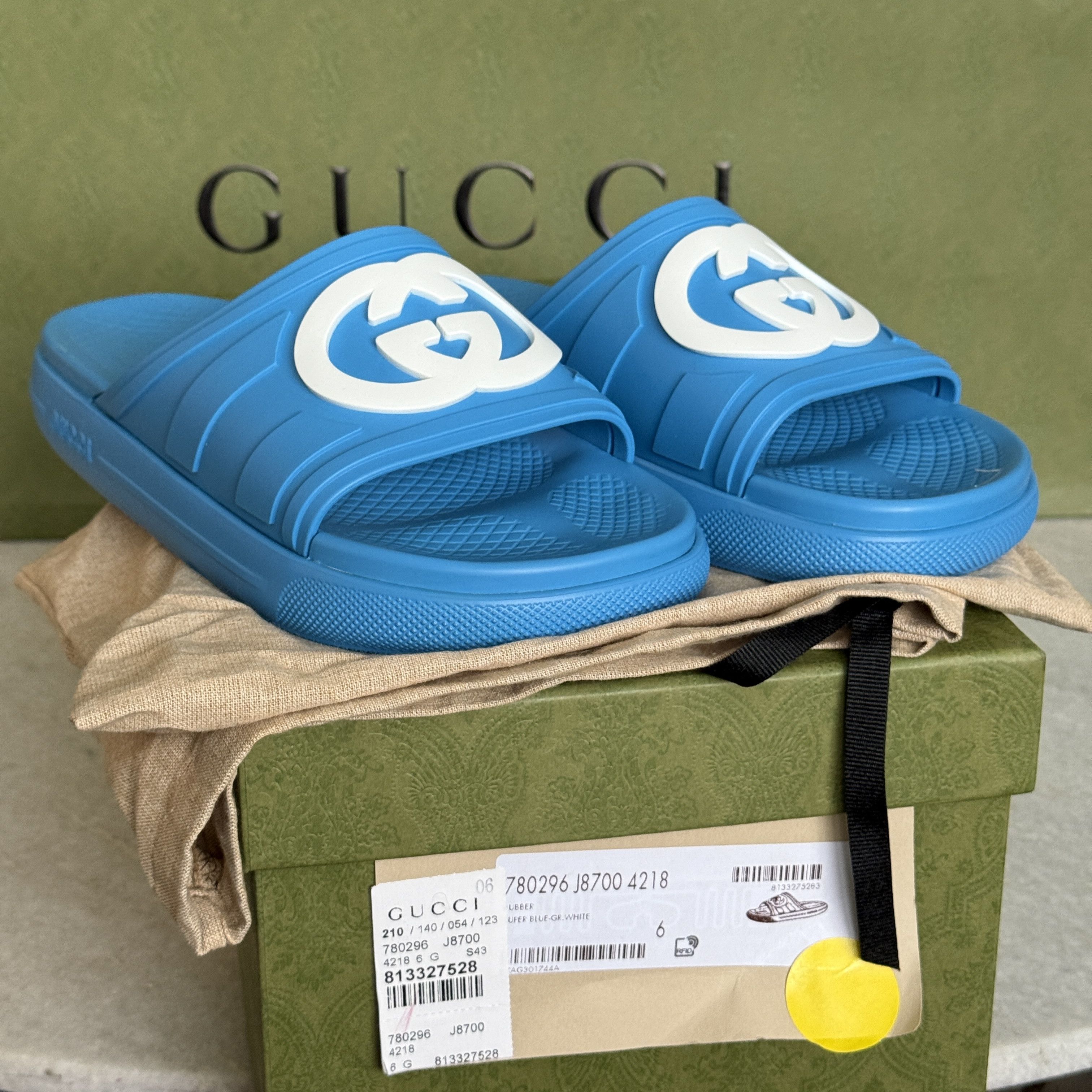 Gucci GUCCI 780296 Blue Rubber Men's GG Sandals, sz Gucci 7 Size US 7.5 / EU 40-41 - 2 Thumbnail
