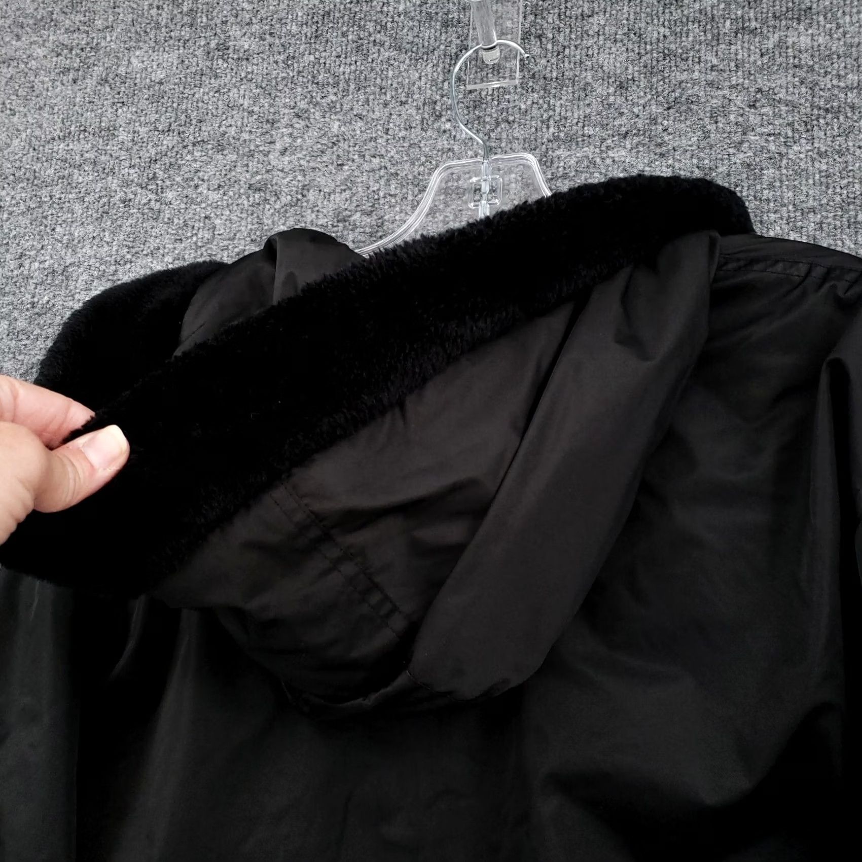 Vintage Tally Ho Jacket M Medium Black Anorak Hooded Fur Trim Full Zip Outerwear Womens Size M / US 6-8 / IT 42-44 - 7 Thumbnail