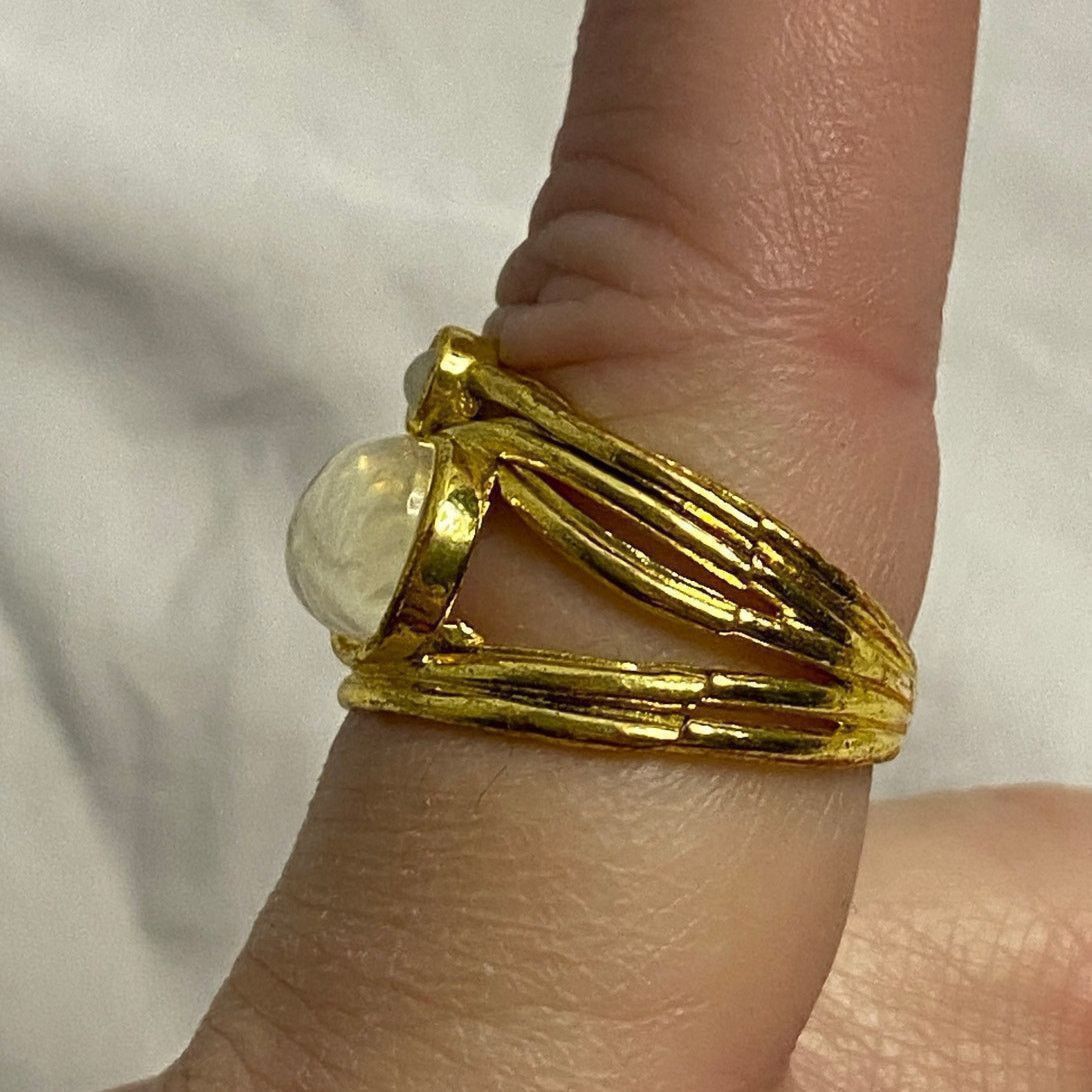 Other Boho Rainbow Moonstone & Peridot Gold Vermeil Ring 925 Size ONE SIZE - 3 Thumbnail