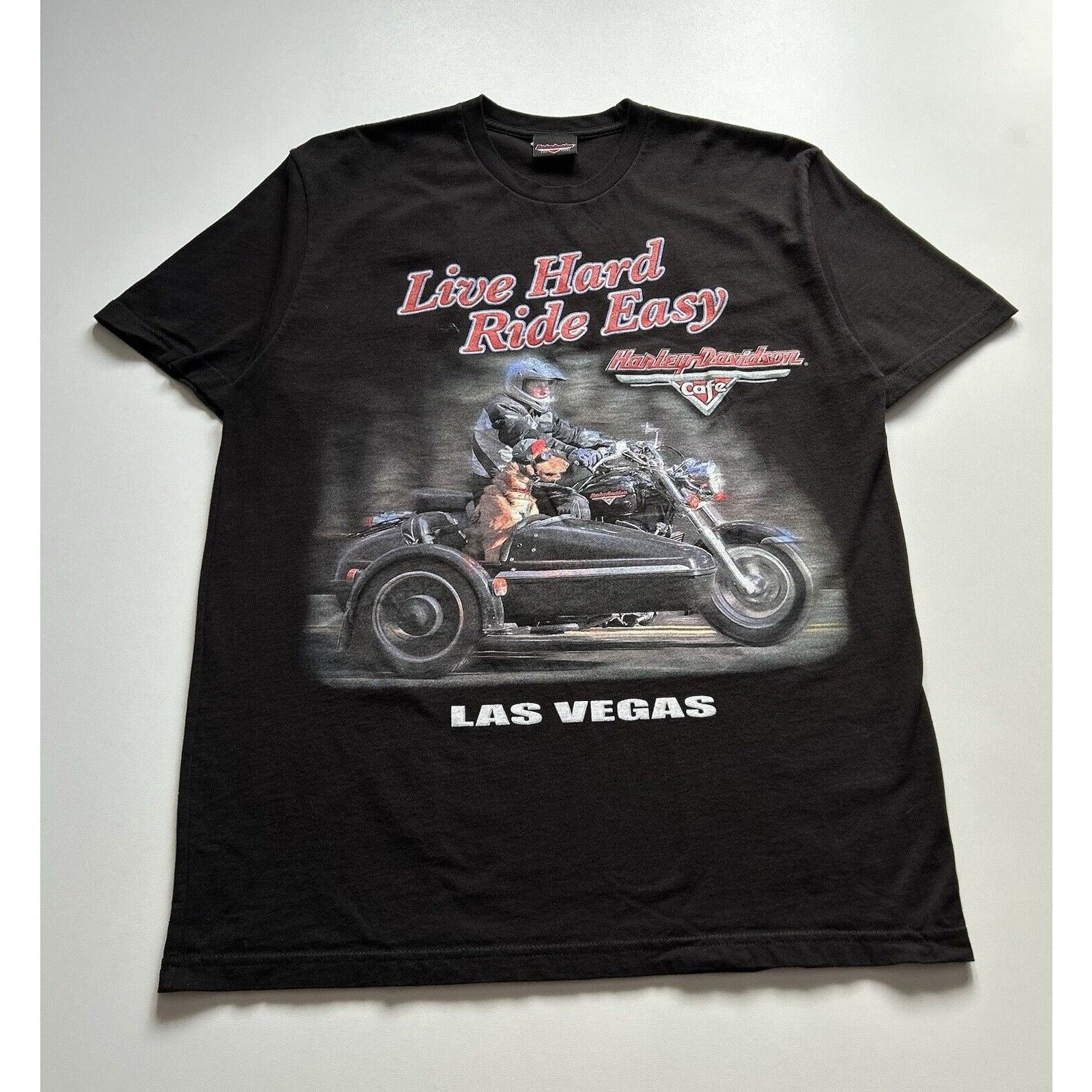 Vintage Y2K Harley Davidson Las Vegas Dog Art T Shirt Large