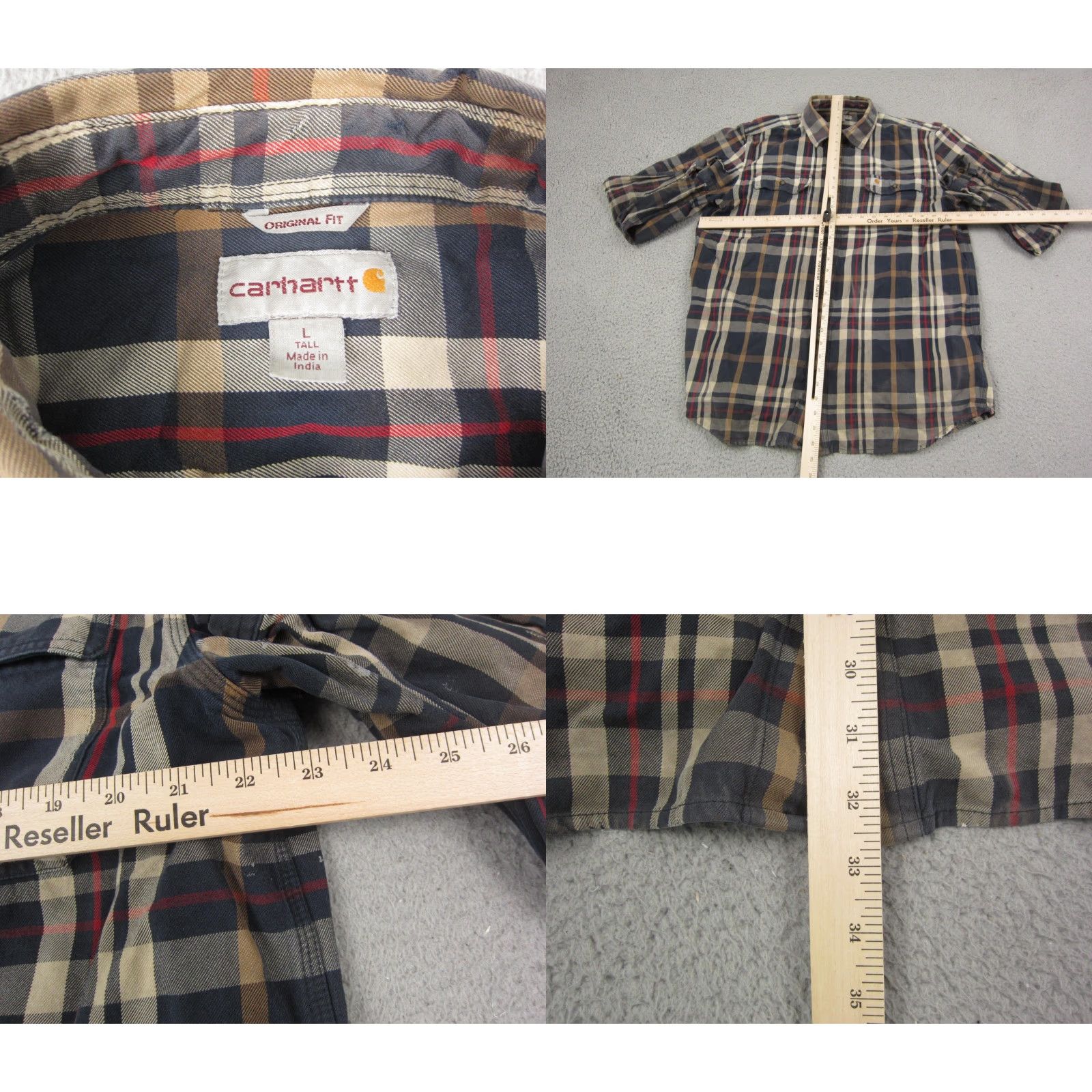 Carhartt VINTAGE Carhartt Shirt Mens LT Black Plaid Flannel Heavy Thick Workwear Casual Button-Up Tall Large Size US L / EU 52-54 / 3 - 8 Thumbnail
