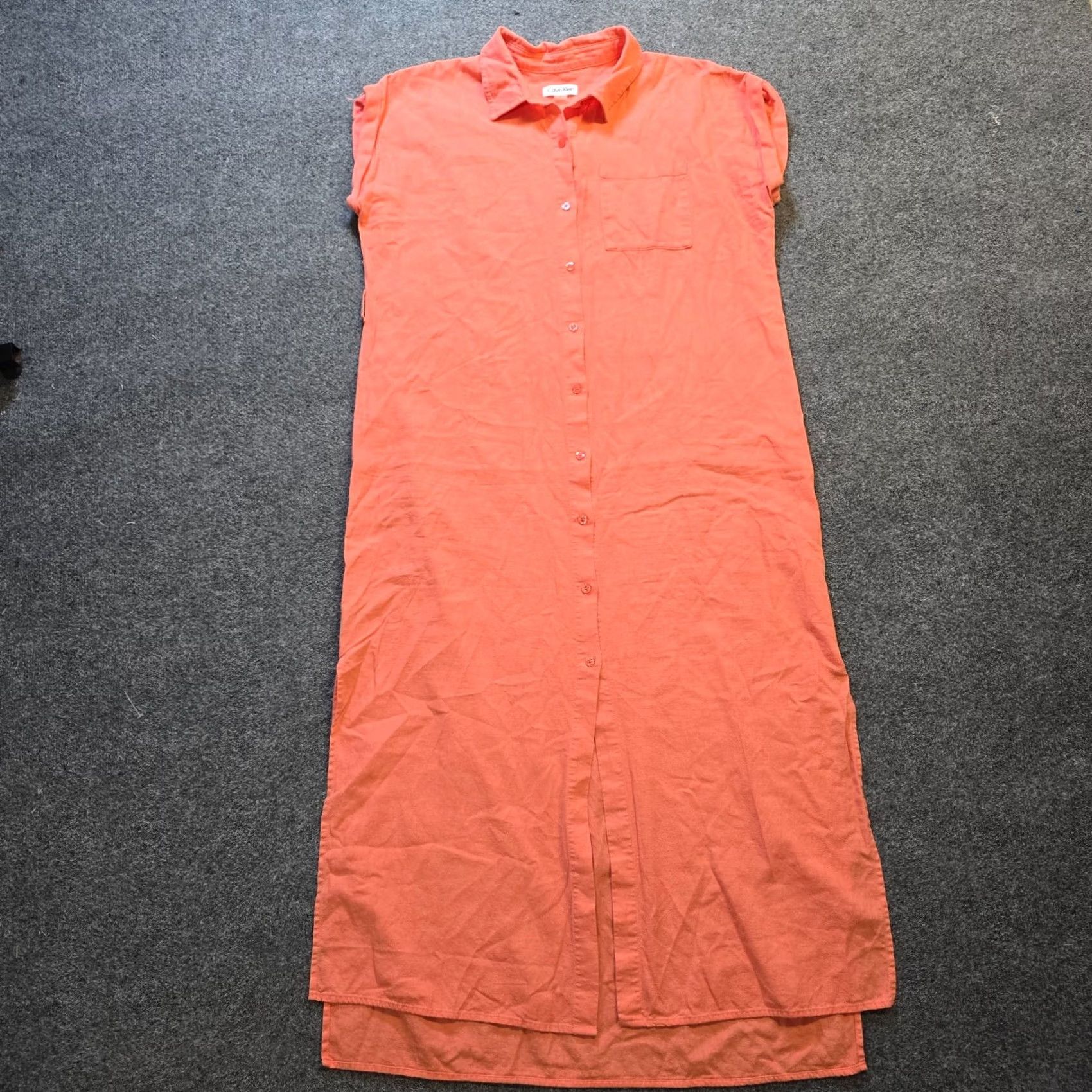 Calvin Klein Calvin Klein Dress Shirt Dress Womens Size 12 Orange Linen Button Midi Casual Size XL / US 12-14 / IT 48-50 - 2 Thumbnail