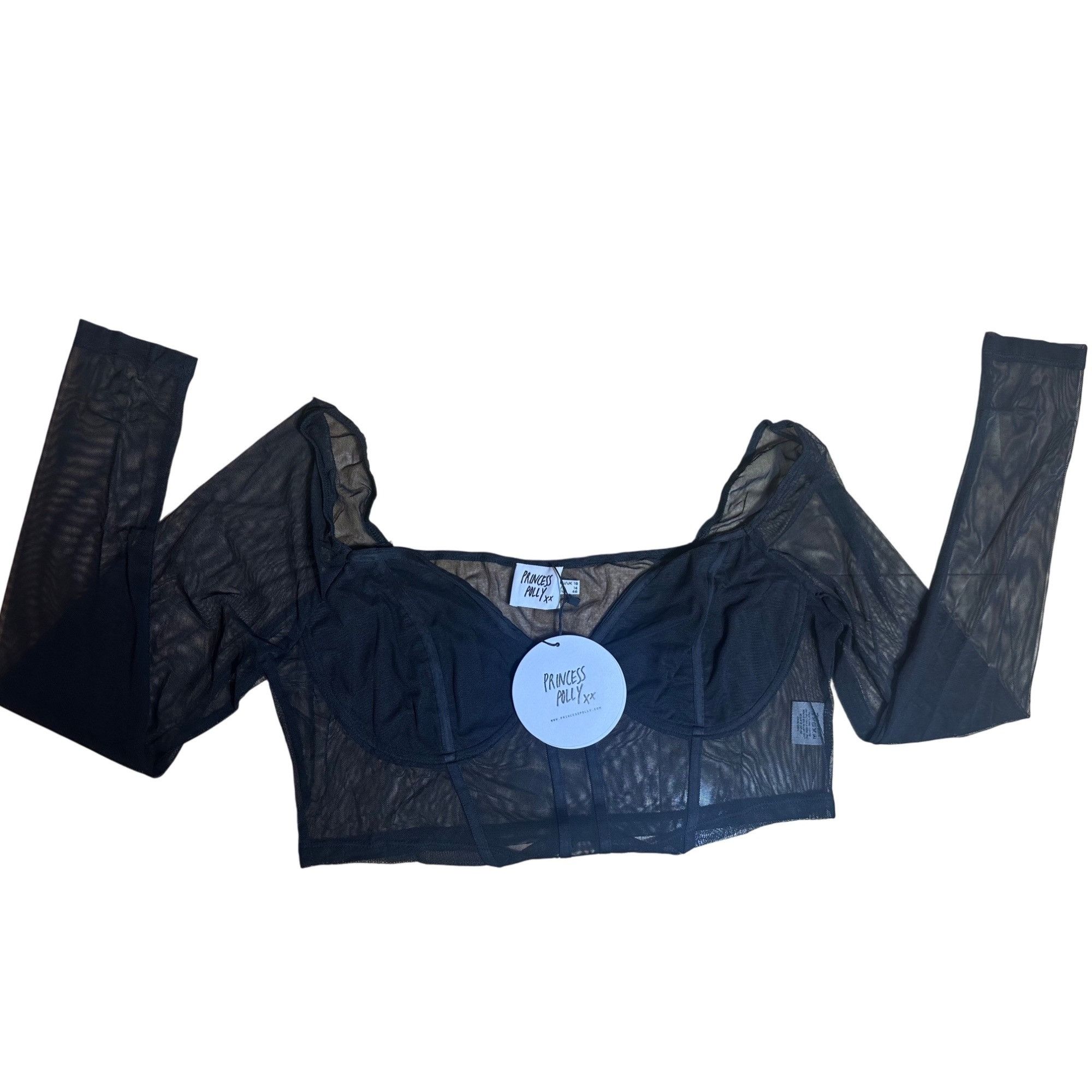 PRINCESS POLLY Princess Polly Maranta Long Sleeve Top Black Curve Size 14 Size XL / US 12-14 / IT 48-50 - 7 Thumbnail