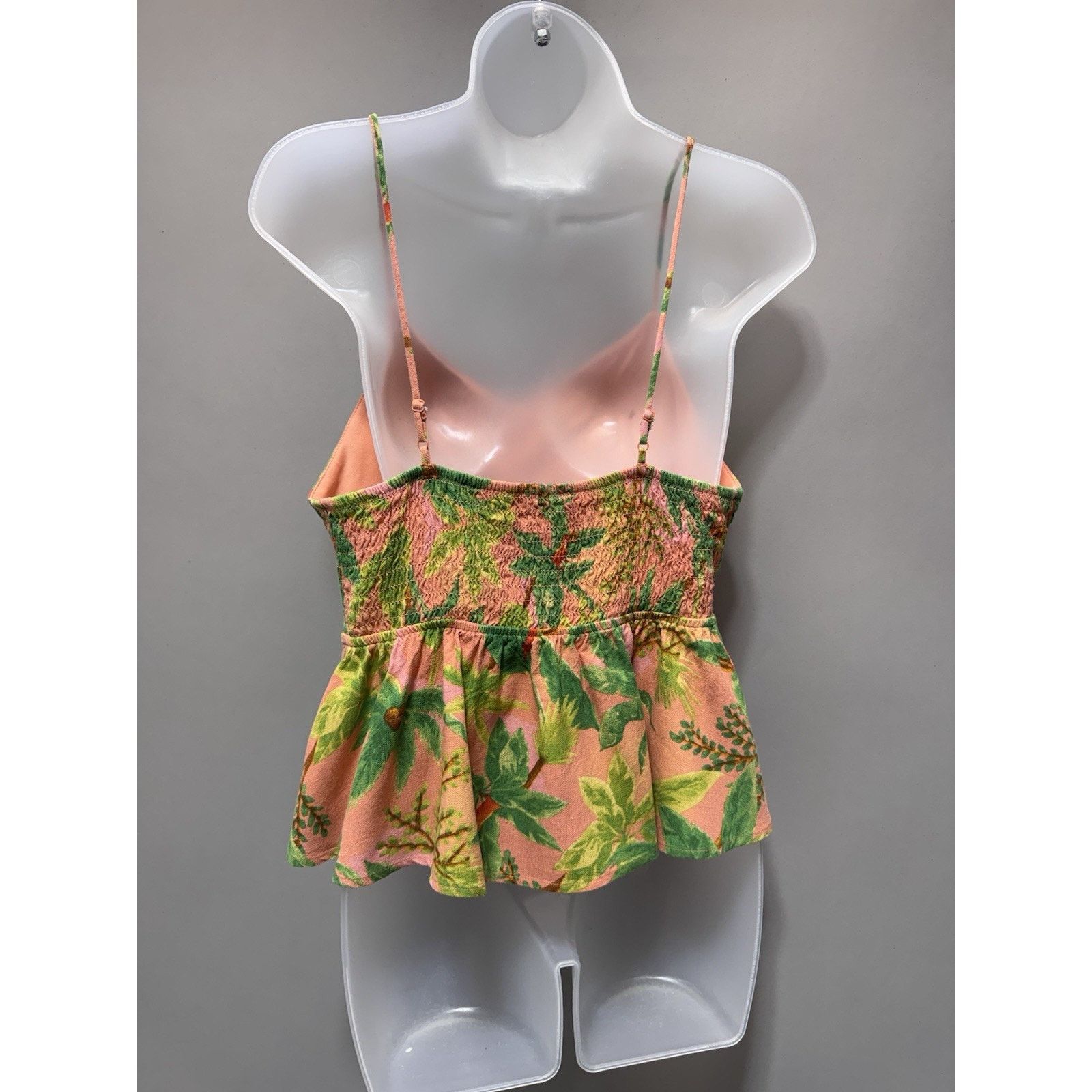 Other Tropical Peplum Cami Women’s XL Pink Green Rayon Linen Boho Size XL / US 12-14 / IT 48-50 - 3 Thumbnail