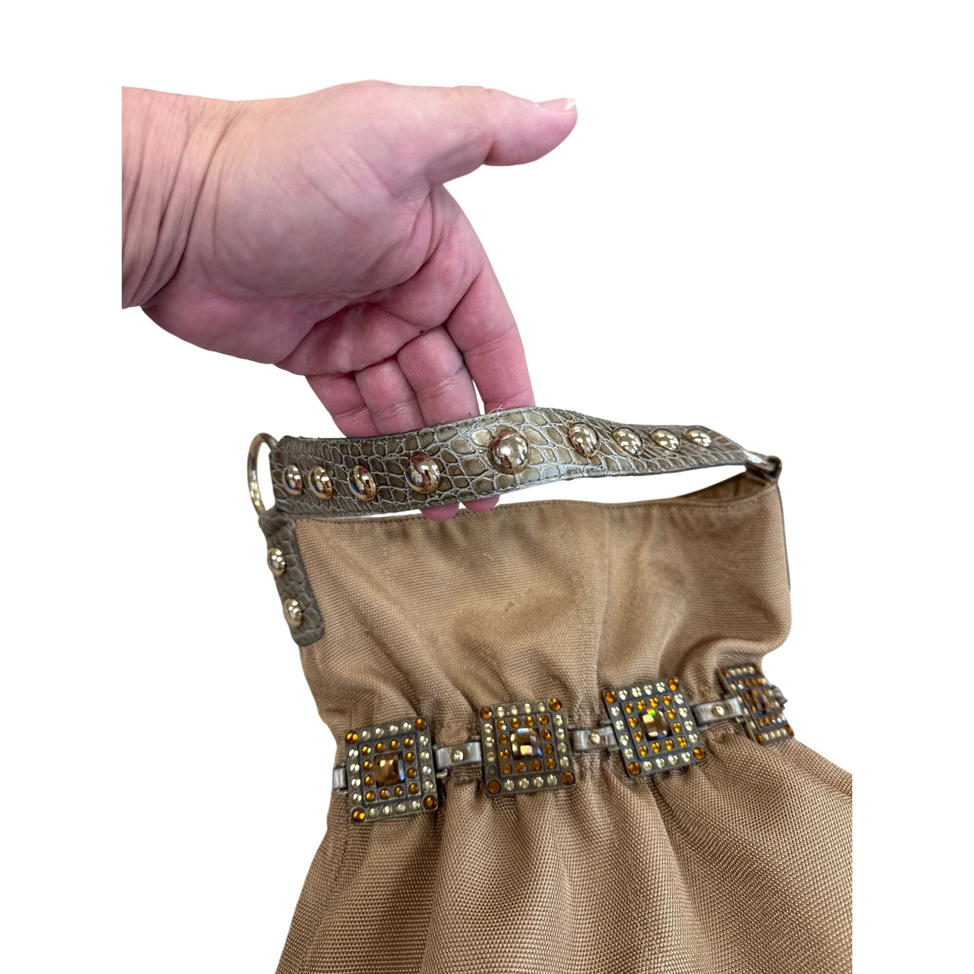 Designer Kathy Van Zeeland Womens Gold Retro jeweled Hobo Handbag SK Size ONE SIZE - 7 Thumbnail