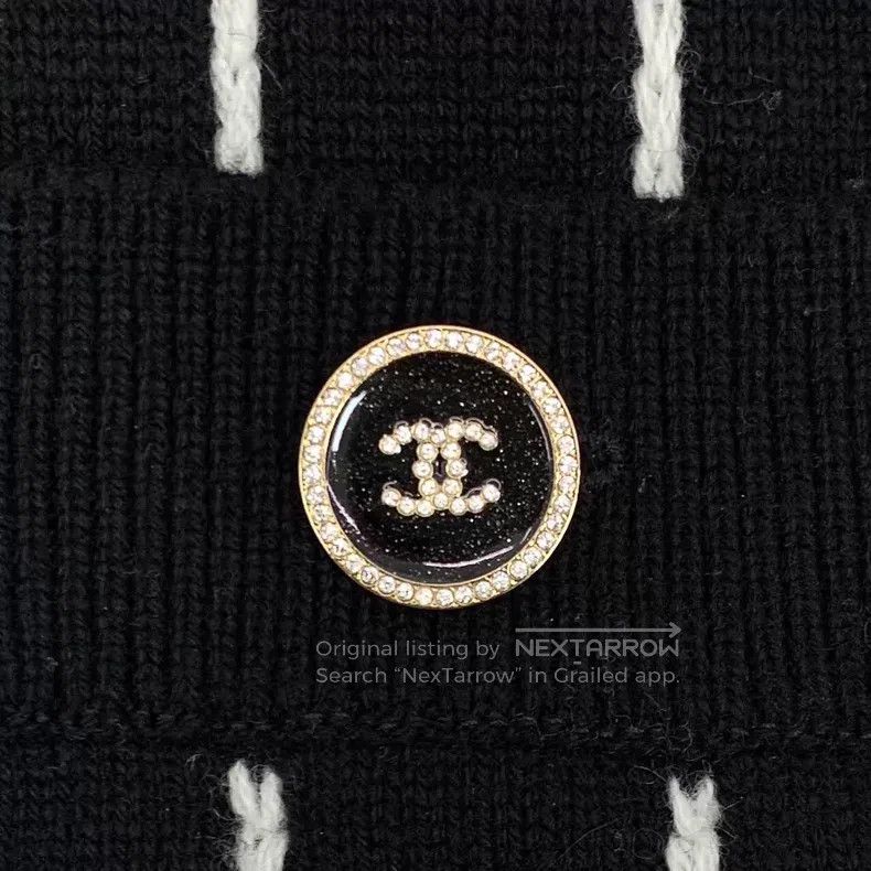Chanel Chanel 23P black striped cashmere V-neck single-breasted l Size XS / US 0-2 / IT 36-38 - 6 Thumbnail