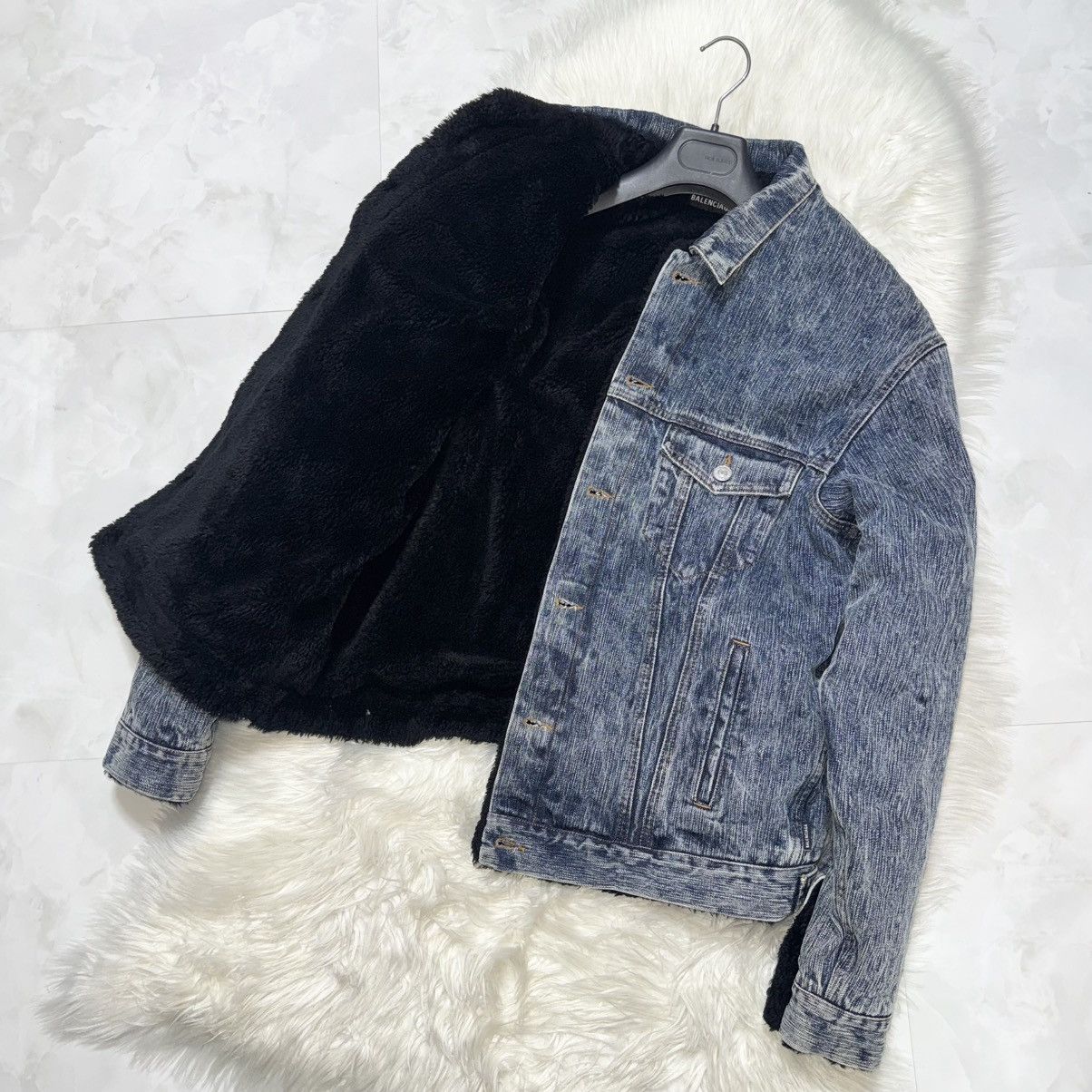 Balenciaga Balenciaga Boa Fur-Lined Marbled Denim Bomber Jacket, Size US S / EU 44-46 / 1 - 9 Thumbnail