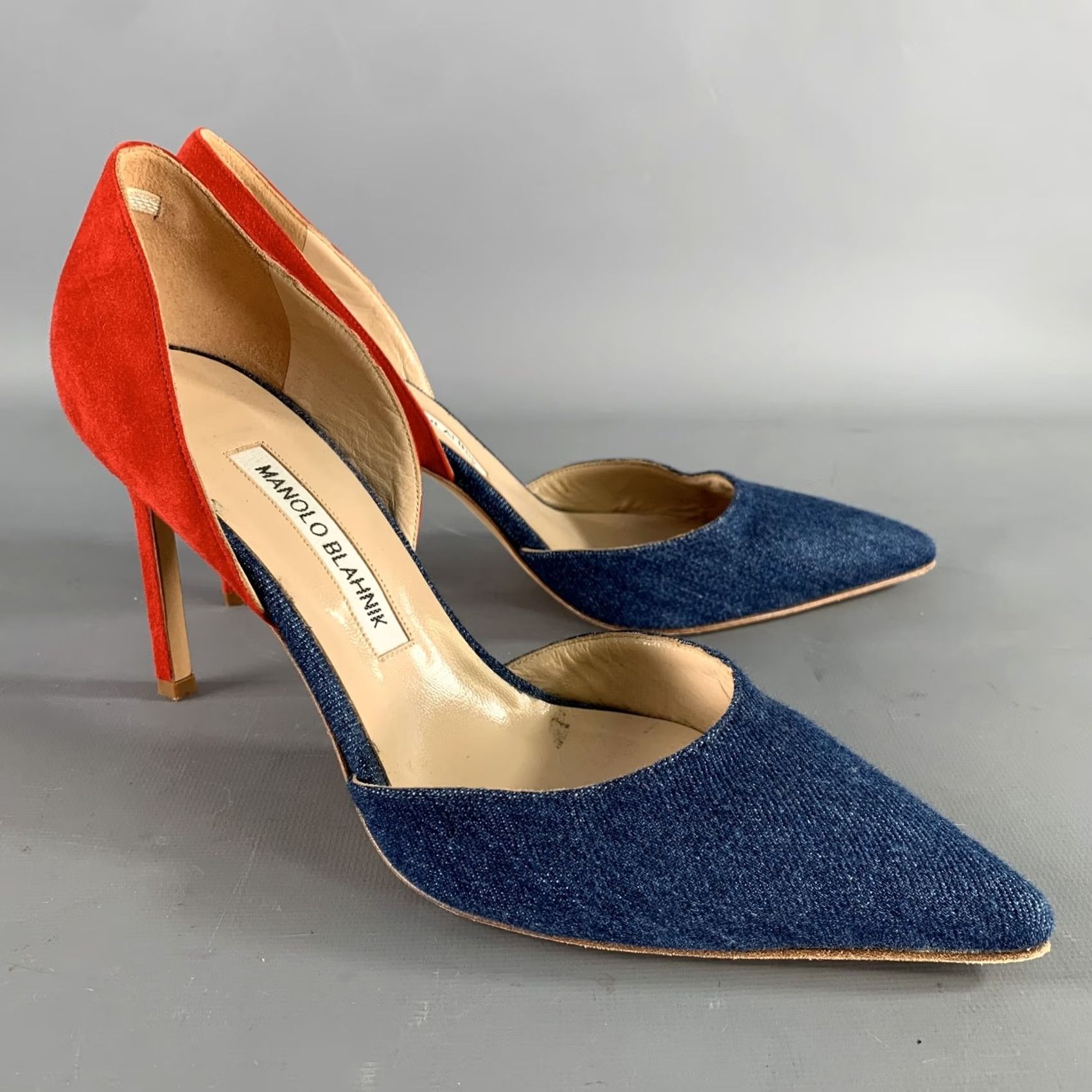 Manolo Blahnik MANOLO BLAHNIK Pumps Two Tone Suede Pointed Toe Blue Red Size 9.5 Women US Shoes Size US 10 / IT 40 - 2 Thumbnail