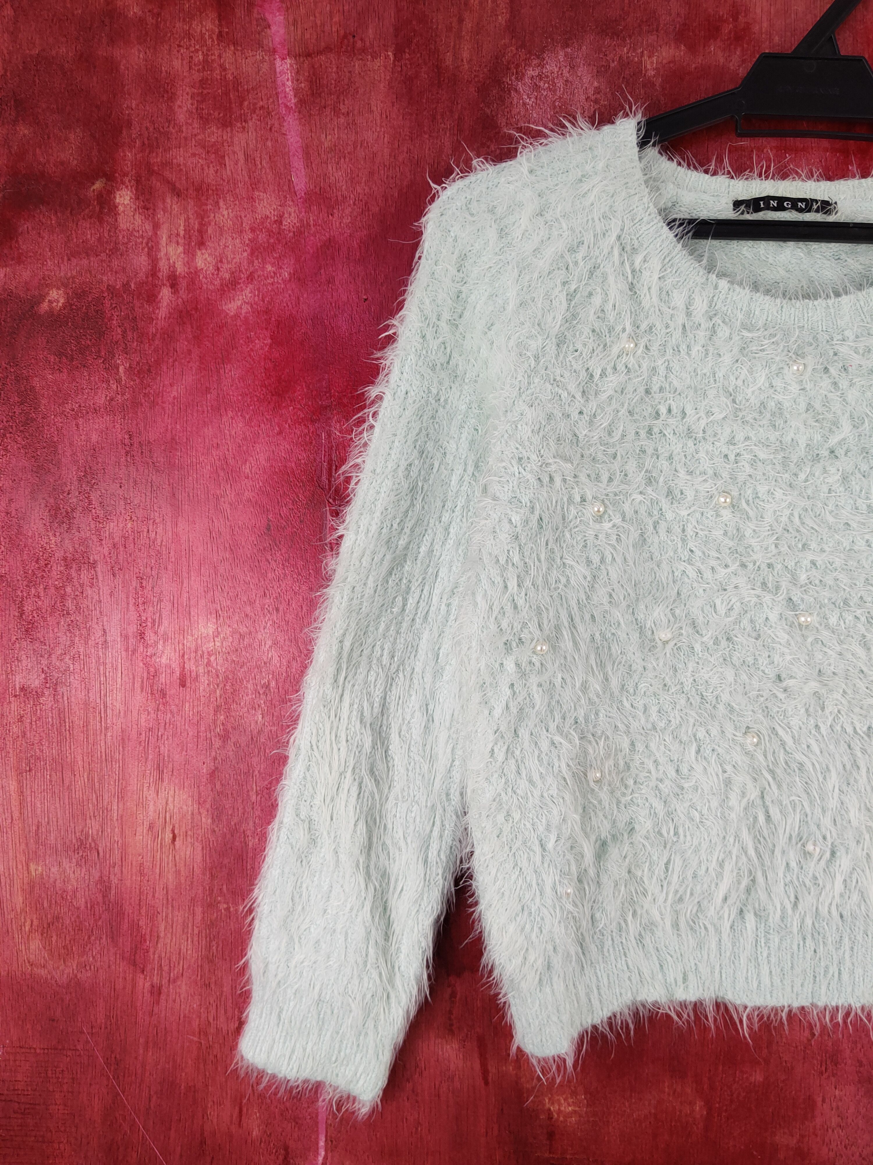 Japanese Brand × Vintage Ingni Mint Green Shag Shaggy Fur Mohair Knitwear #S2082 Size XS / US 0-2 / IT 36-38 - 4 Thumbnail