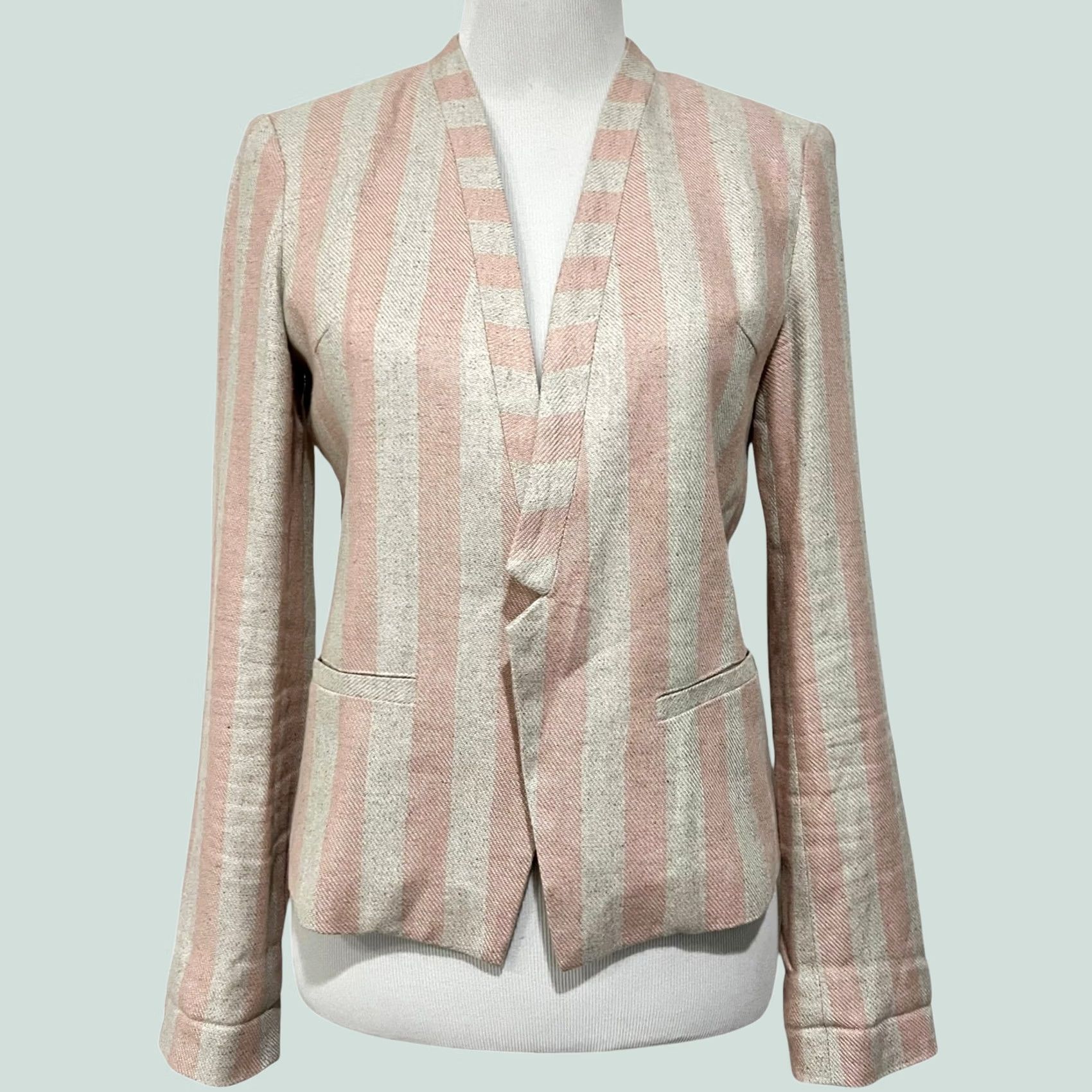 Vintage Current Air Womens Blazer Jacket Pink Beige Linen Blend Open Front Sz Small Blazer Womens Pink Beige Linen Blend Open Front Size S Size S / US 4 / IT 40 - 1 Thumbnail