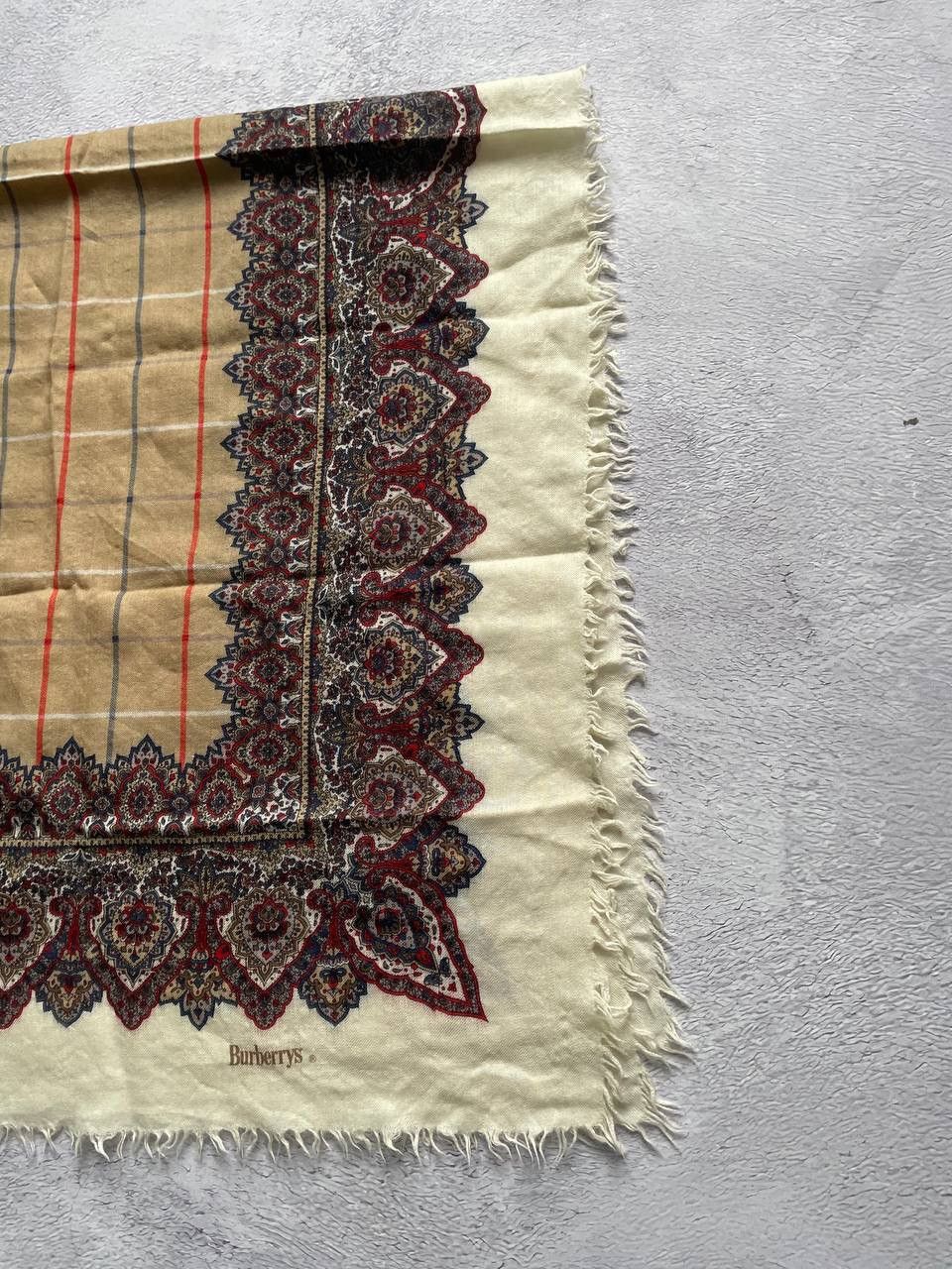 Burberry Burberrys Scarf Head Wrap Silk/Wool Paisley Checkered Size ONE SIZE - 3 Thumbnail