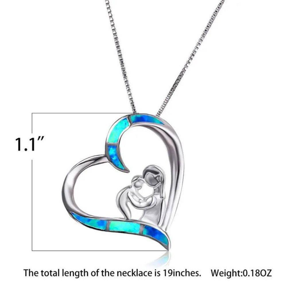 Designer Selfless Mom Love Baby Heart Pendant Blue Opal Necklace Size ONE SIZE - 6 Thumbnail