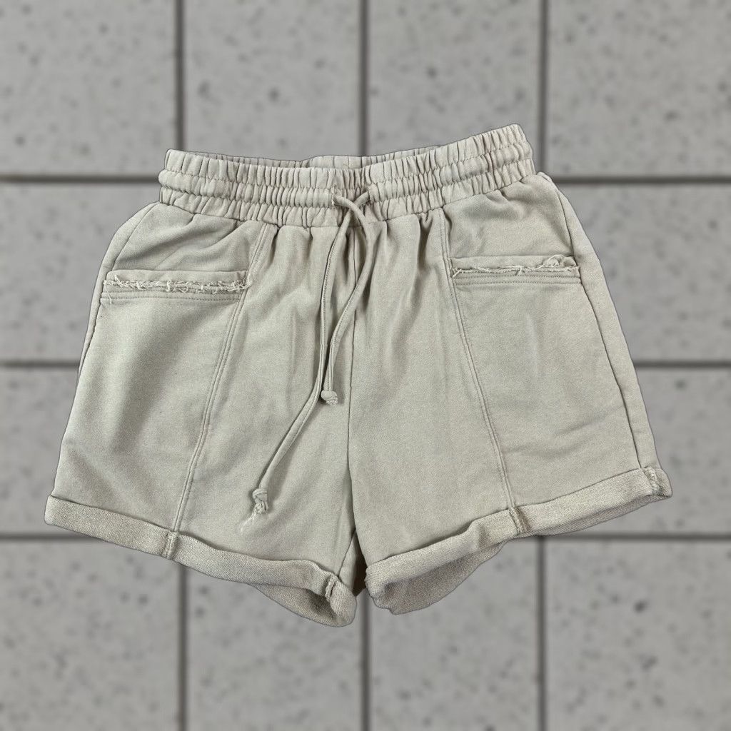 Vintage Promesa Women’s Sweat Shorts Cuffed French Terry Pocket Drawstring Elastic Waist Beige S Small Size 28" / US 6 / IT 42 - 1 Thumbnail