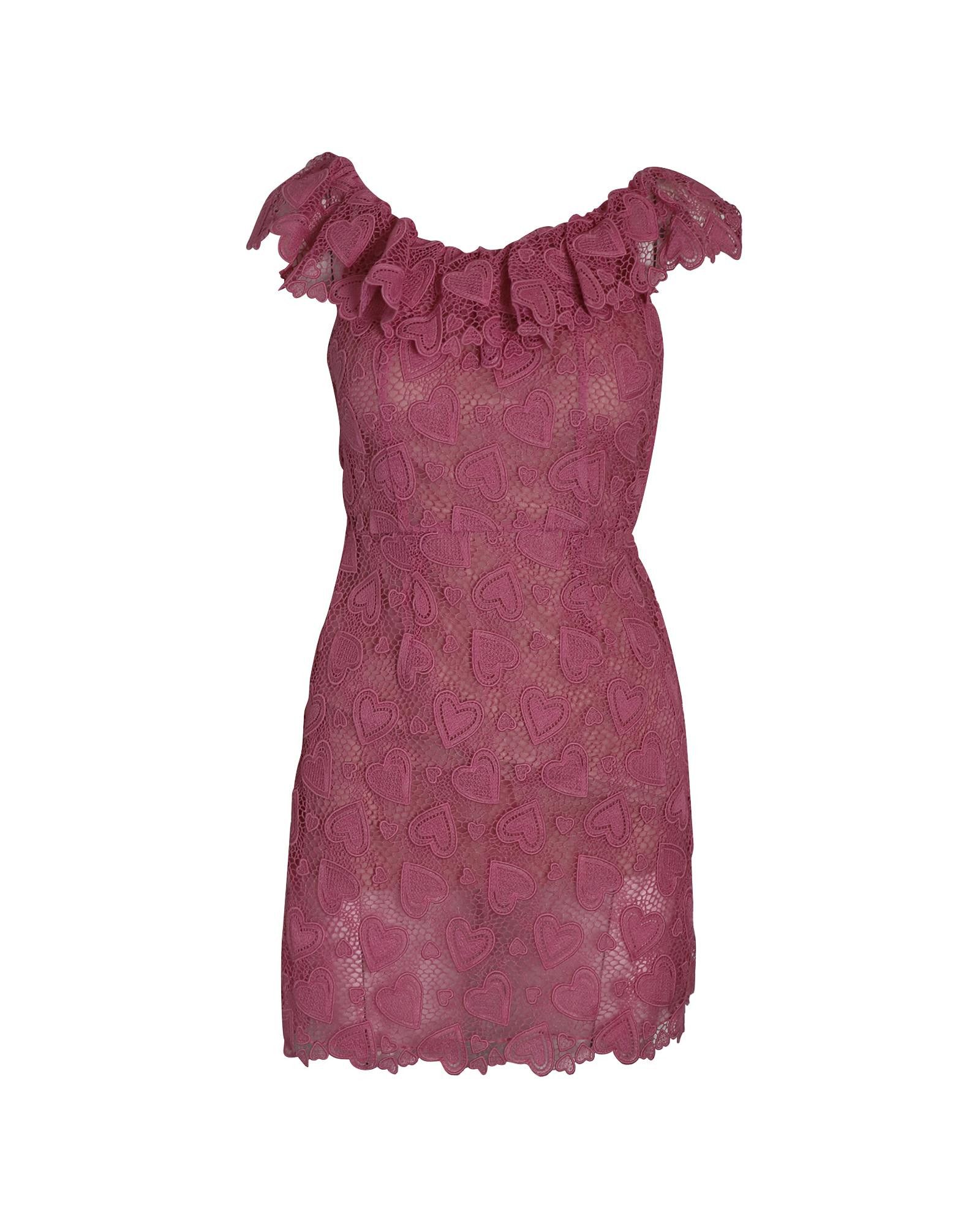 image of Miu Miu Heart-Macrame Lace Mini Dress In Pink Cotton, Women's (Size XS)