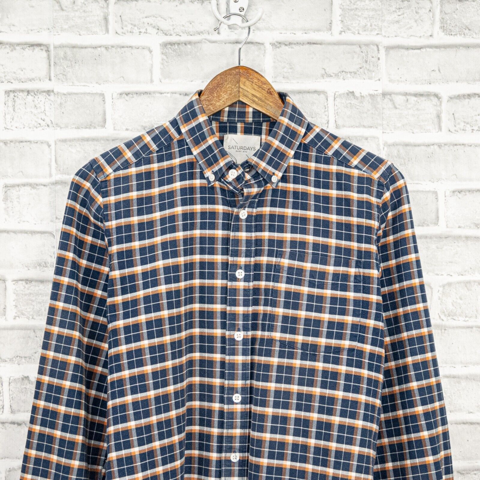 Saturdays NYC SATURDAYS Surf NYC Men's Button Down Shirt Blue Orange Plaid Size US S / EU 44-46 / 1 - 2 Thumbnail